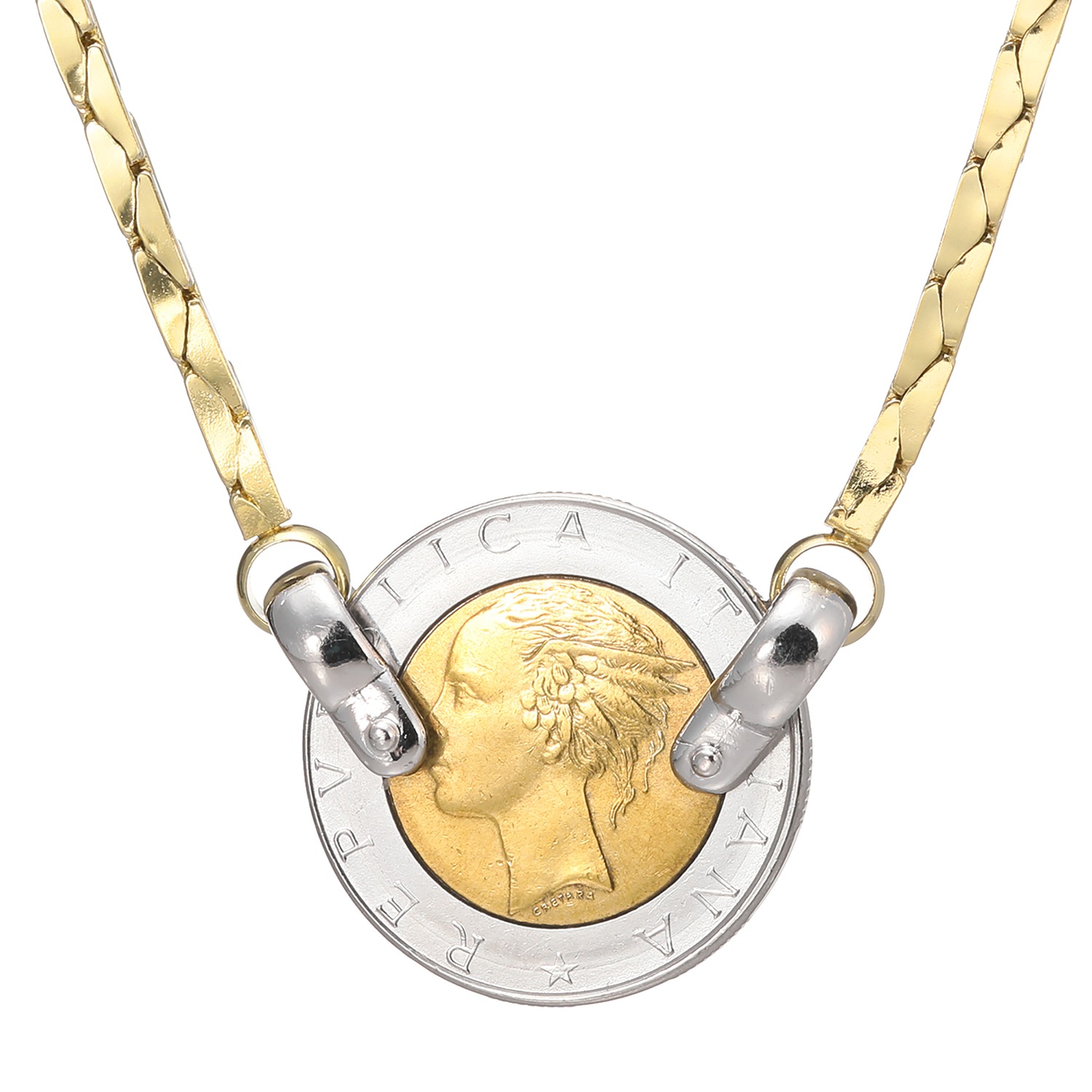 ワールドコインズ イタリアコイン ５００リラデザイン メタルネックレス