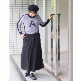ウノ・ウノ・ドゥーエ サテン×デニム風ツイル 異素材コンビ スカート