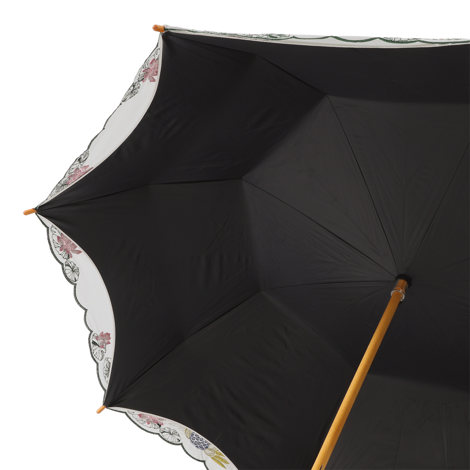 シノワズリーモダン 孔雀刺しゅう かわず張り 晴雨兼用長日傘