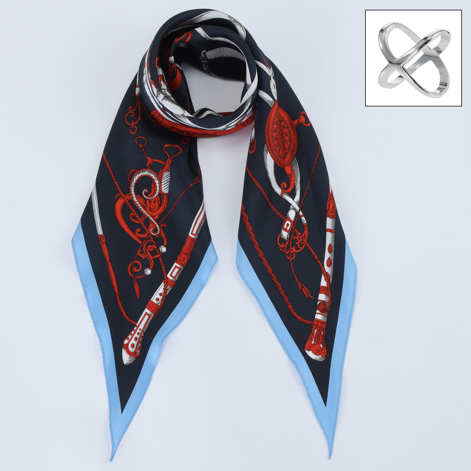 タニラグ 日本製 シルク１００％ 手捺染 リング付ひし形スカーフ