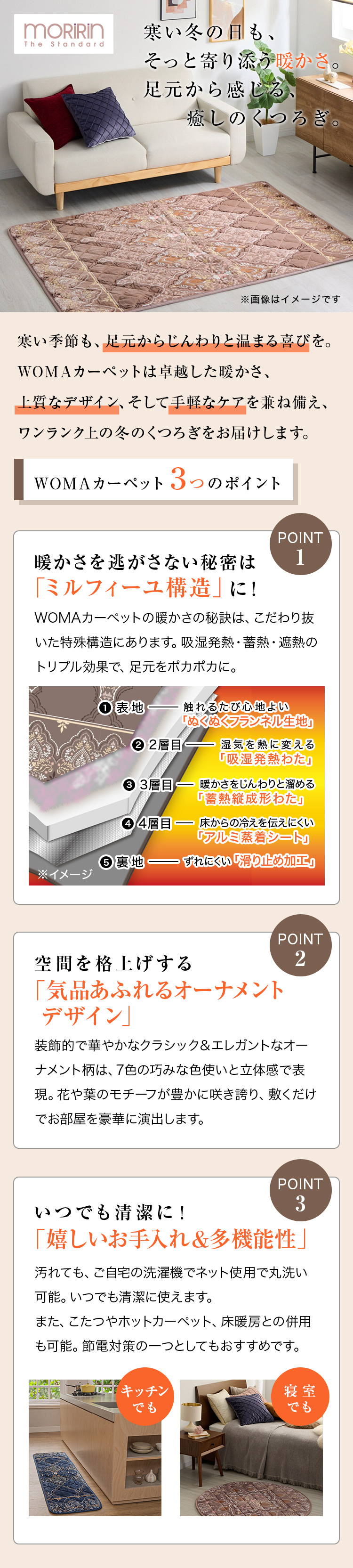 モリリンWOMA 多層構造で暖か！ アルミ蒸着シート入り 洗える
