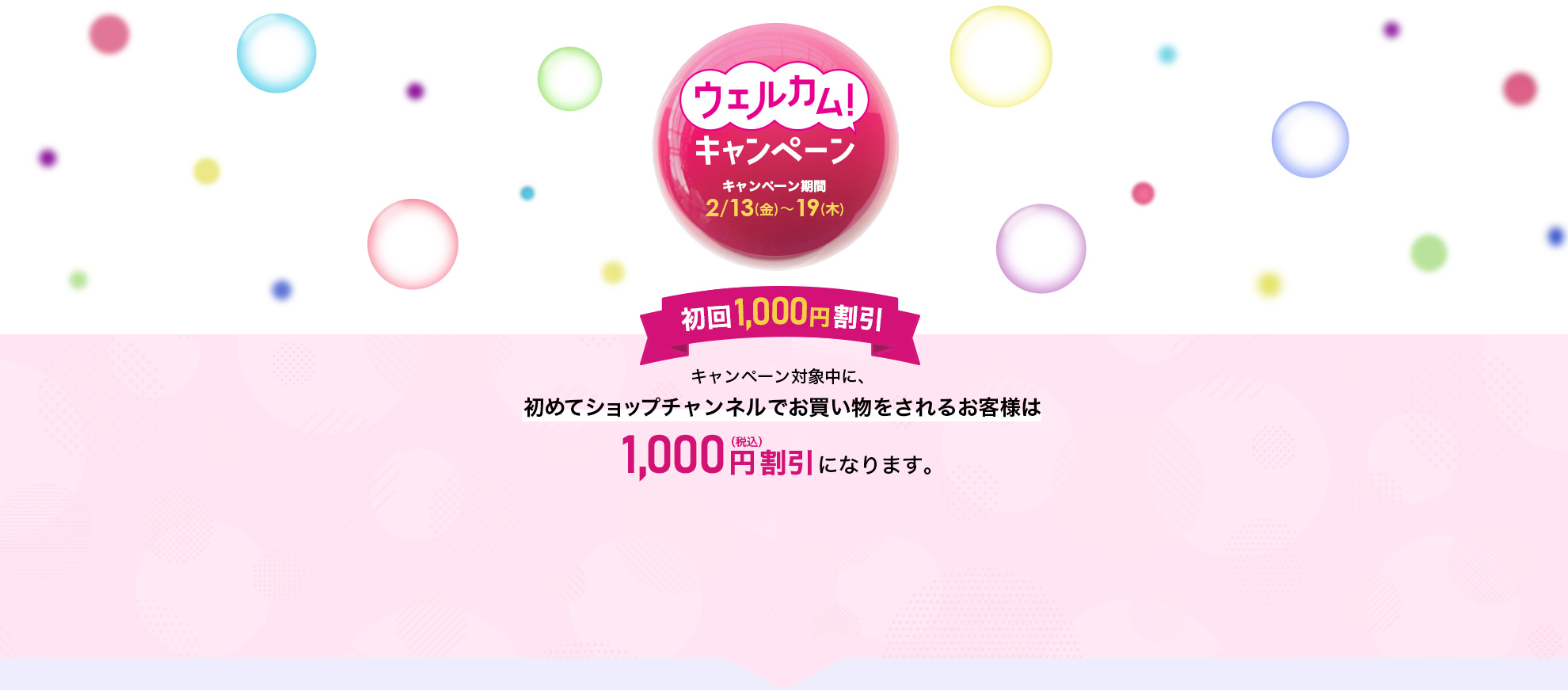 ウェルカムキャンペーン　キャンペーン期間：2/13（金）～19（木）初回1,000円割引