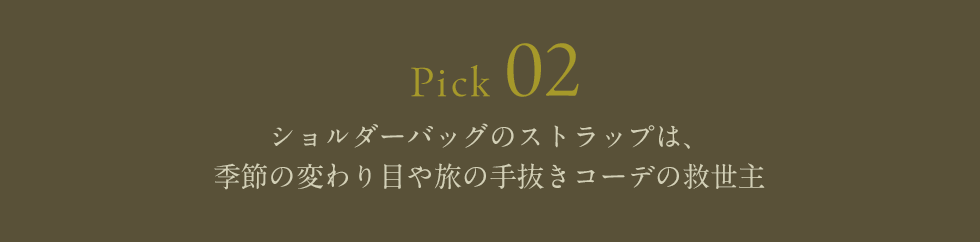 Pick 02 ショルダーバッグのストラップは、季節の変わり目や旅の手抜きコーデの救世主