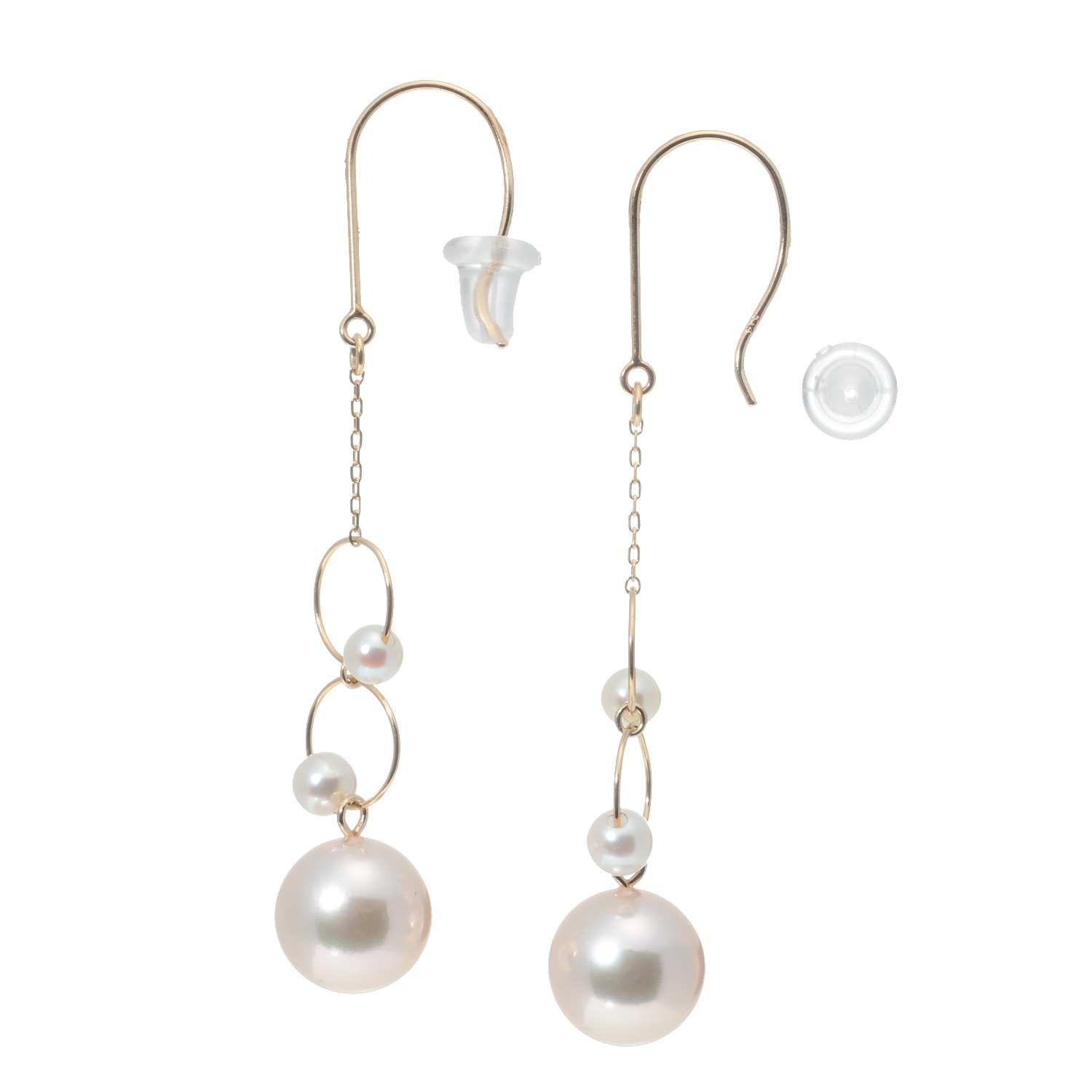 １４Ｋ
シャンパンカラー　アコヤパール＆無調色ベビーアコヤパール
バブルデザイン
スウィングピアス