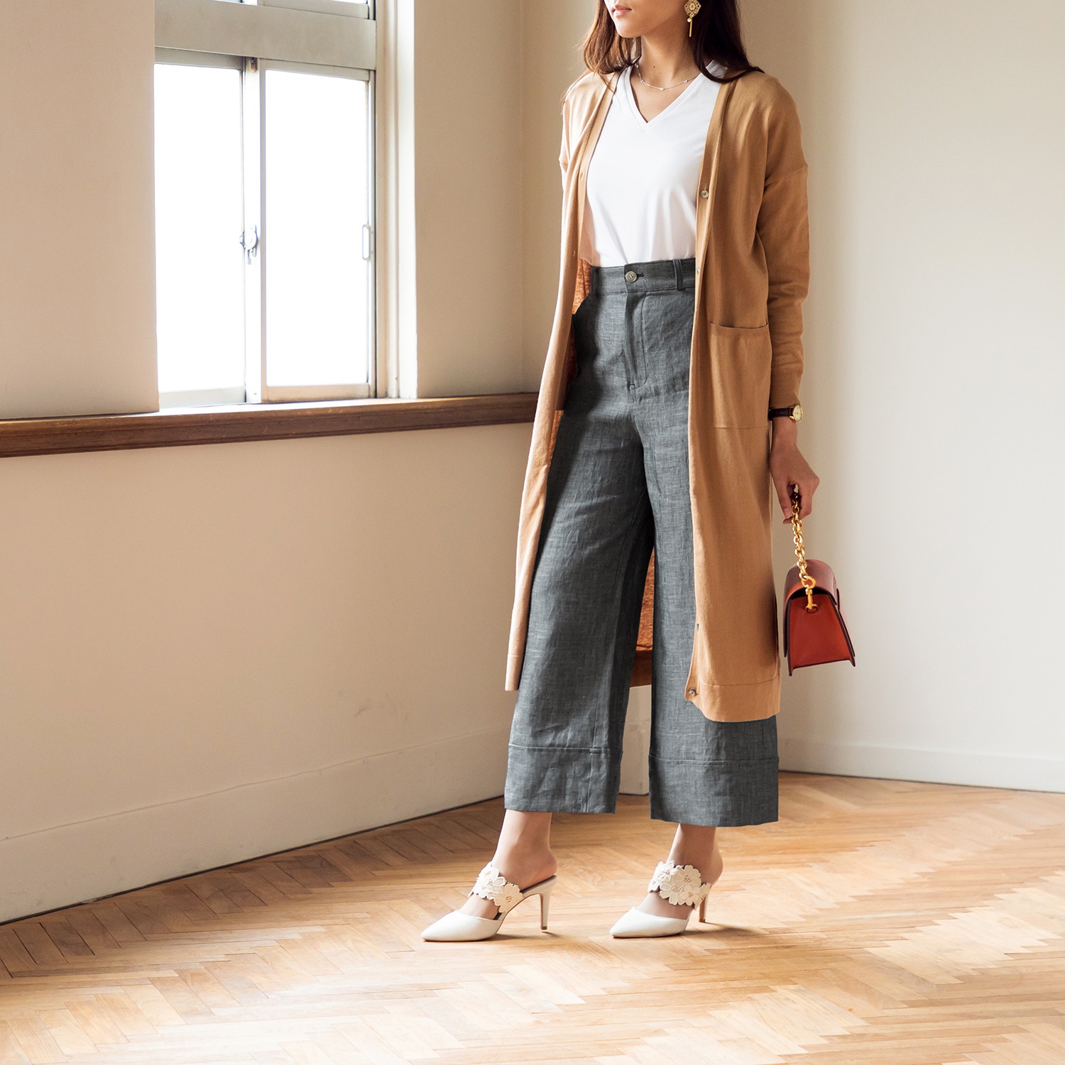 レア　ジェム
ヨーロッパリネン
ＪＡＰＡＮ　ＭＡＤＥ
デニムワイドパンツ