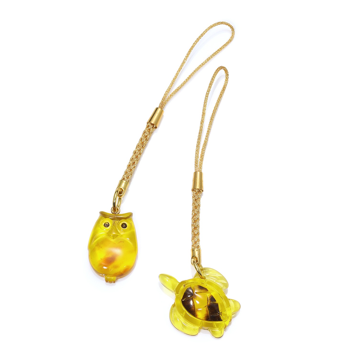 本べっ甲入り
フクロウ＆亀
縁起物モティーフ
根付２点セット