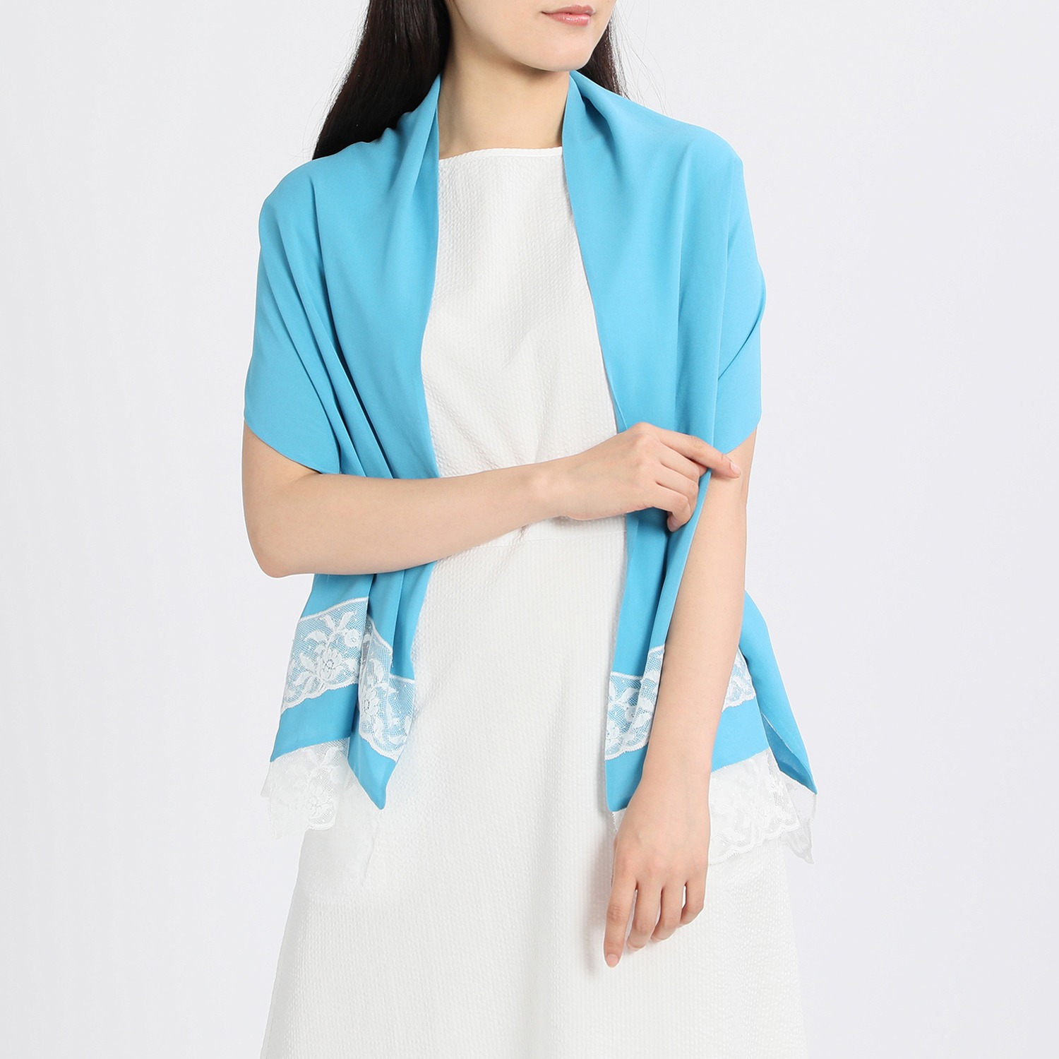 ロレッタ　カポーニ シルクジョーゼット フレンチレースアクセント セミショール