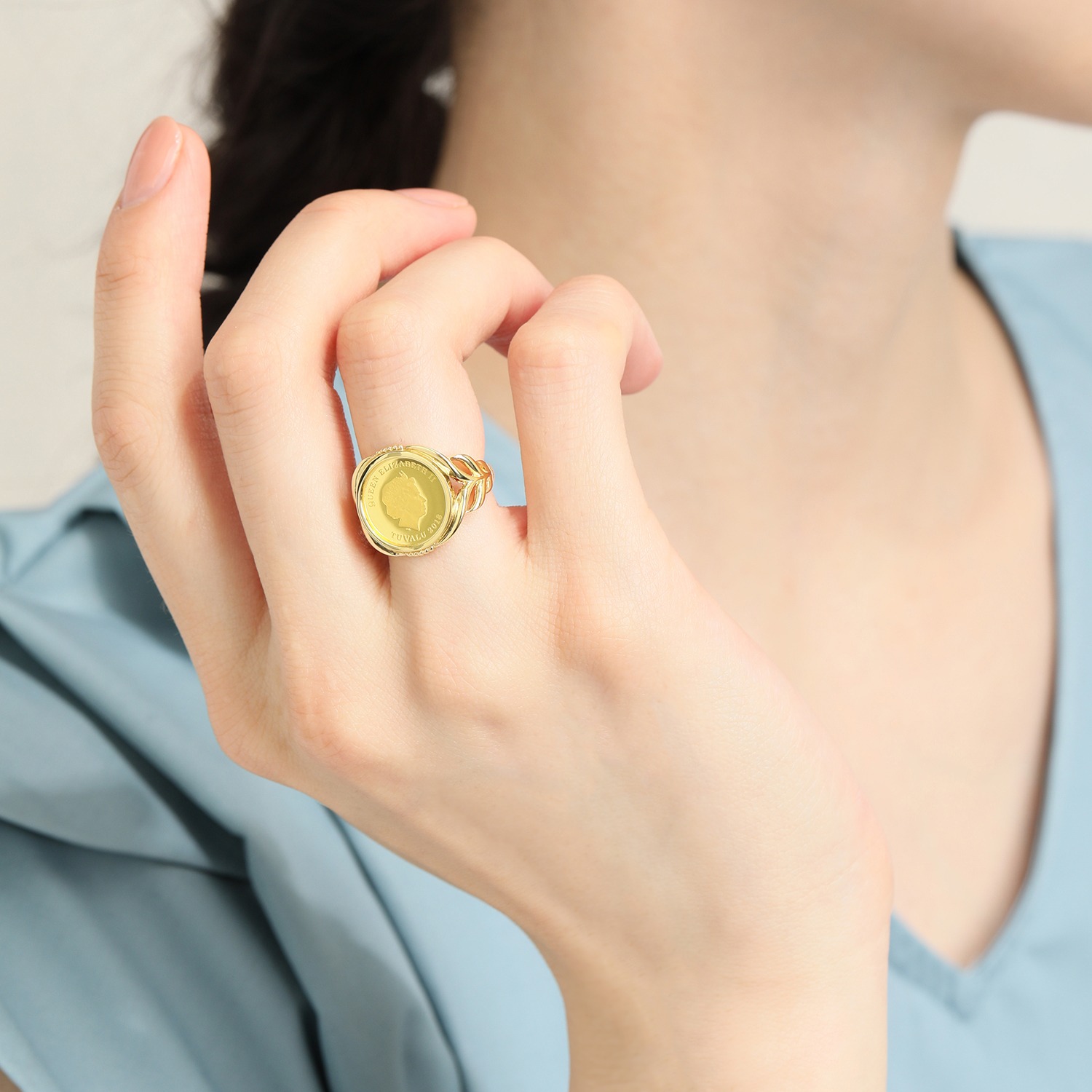 祈平　英連邦ツバル政府発行　純金ホースコイン　１／２５オンス　デザインリング