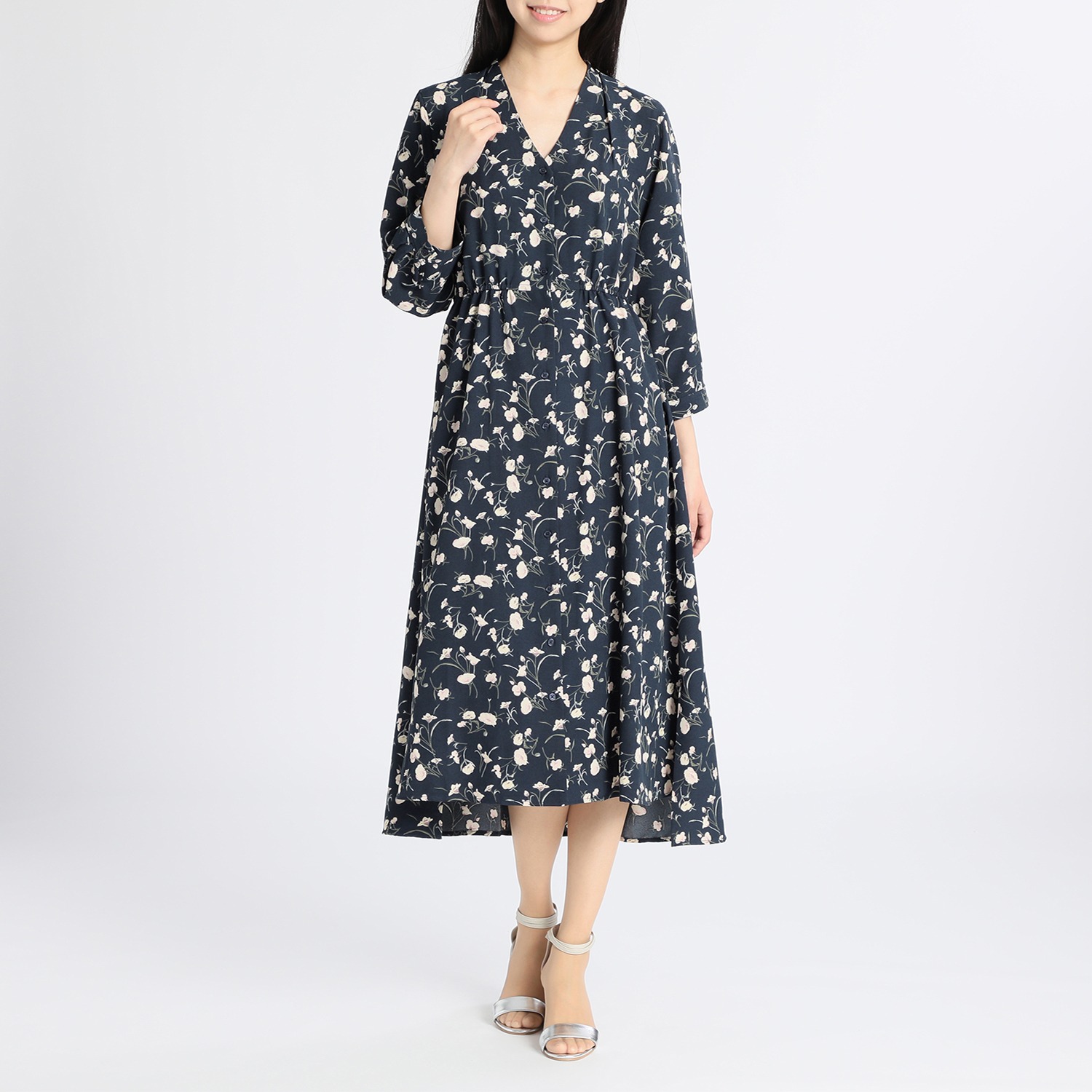 ジェガルバ 梨地 フラワープリント ガウンワンピース ファッション