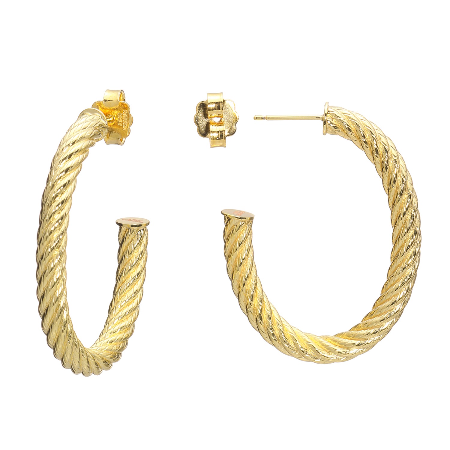 エトルースカ イタリアメイド １８Ｋ４倍コーティング ロープデザイン オーバルフープピアス