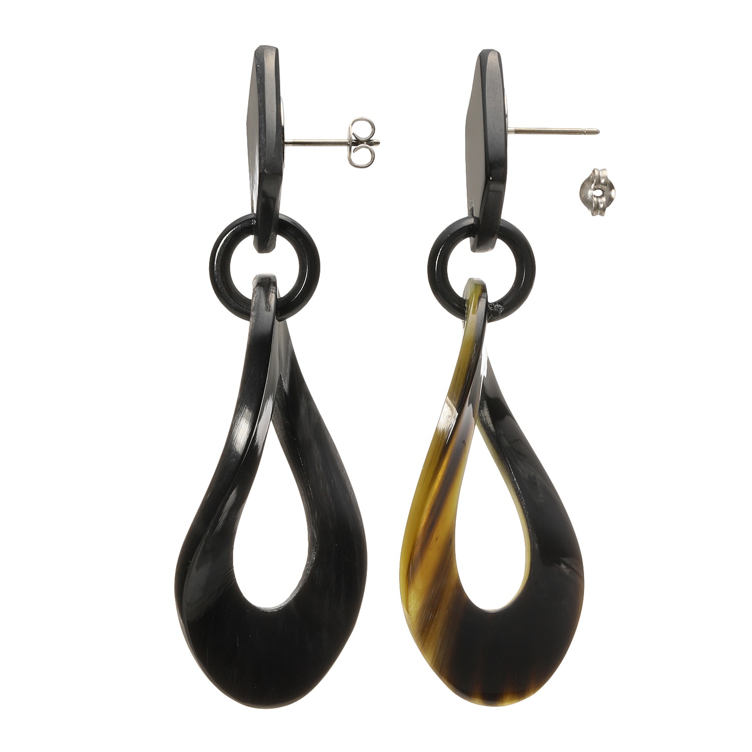 ミル・レーヴ 水牛 ツイストデザイン スウィング イヤリング／ピアス