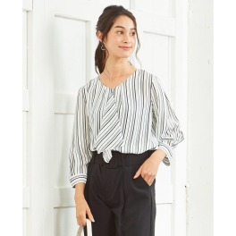 ナラカミーチェ ストライプ柄 フリルアクセント 七分袖ブラウス