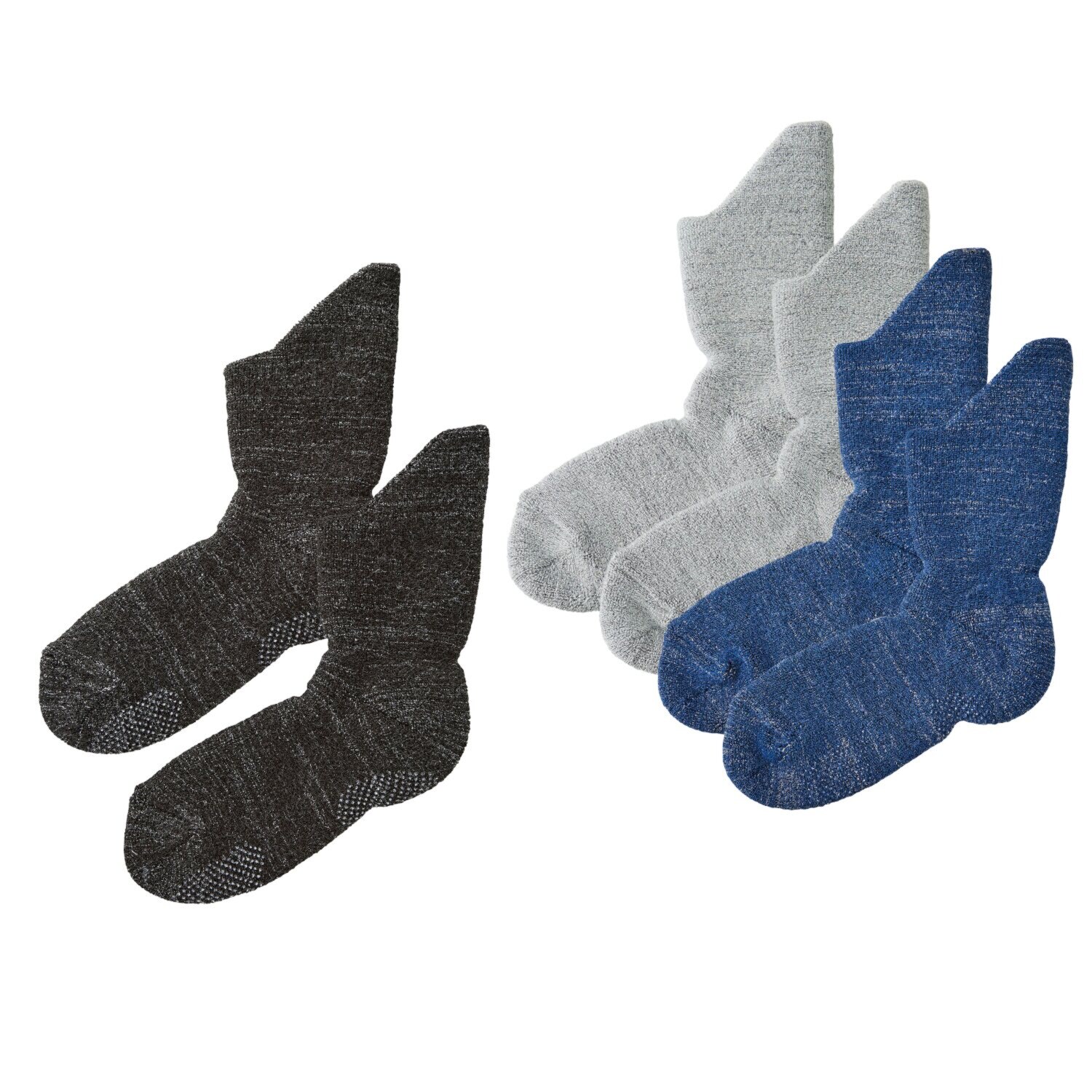 二重編み構造で 極厚あったか♪ 老舗靴下メーカーの 備長炭ホームソックス ＜足首ロング３足セット＞