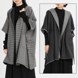 ビアセリカ カシミヤセーブル 千鳥格子柄 フード付ポンチョ