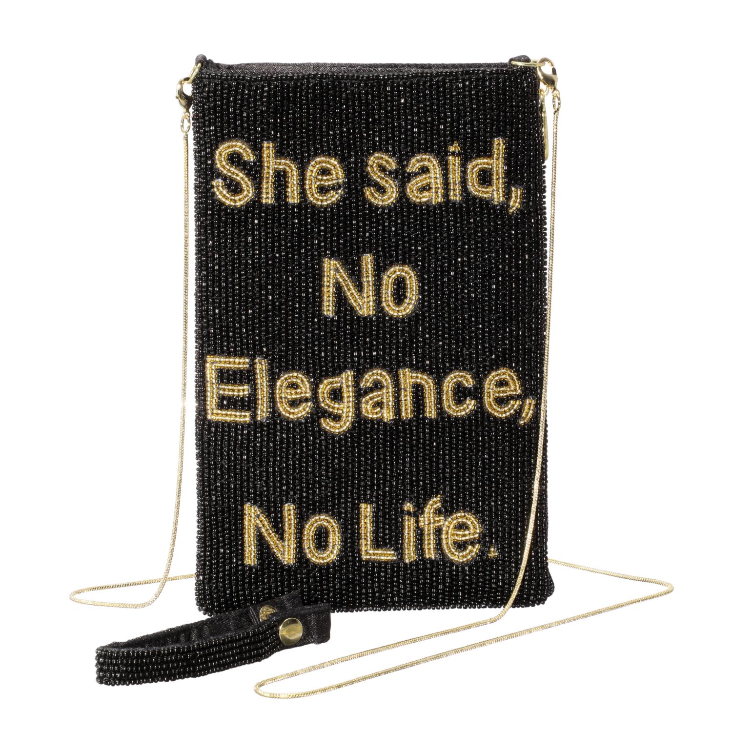 マダムヒロコ ビーズ刺しゅう ポケットみたいに使える ポーチ “ノーエレガンス、ノーライフ”