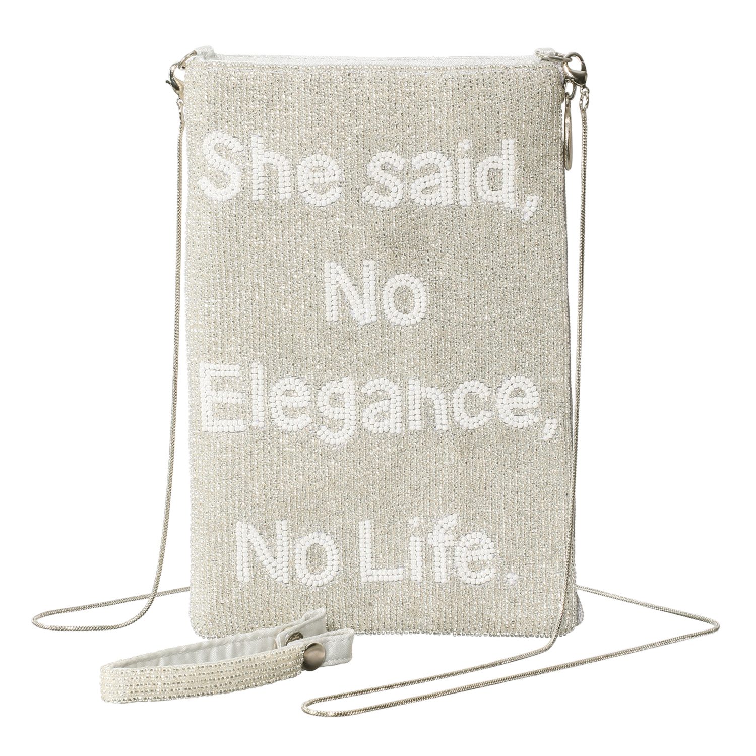 マダムヒロコ ビーズ刺しゅう ポケットみたいに使える ポーチ “ノーエレガンス、ノーライフ”