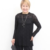 ダジュール ストレッチレース プリーツ調 チュニックプルオーバー