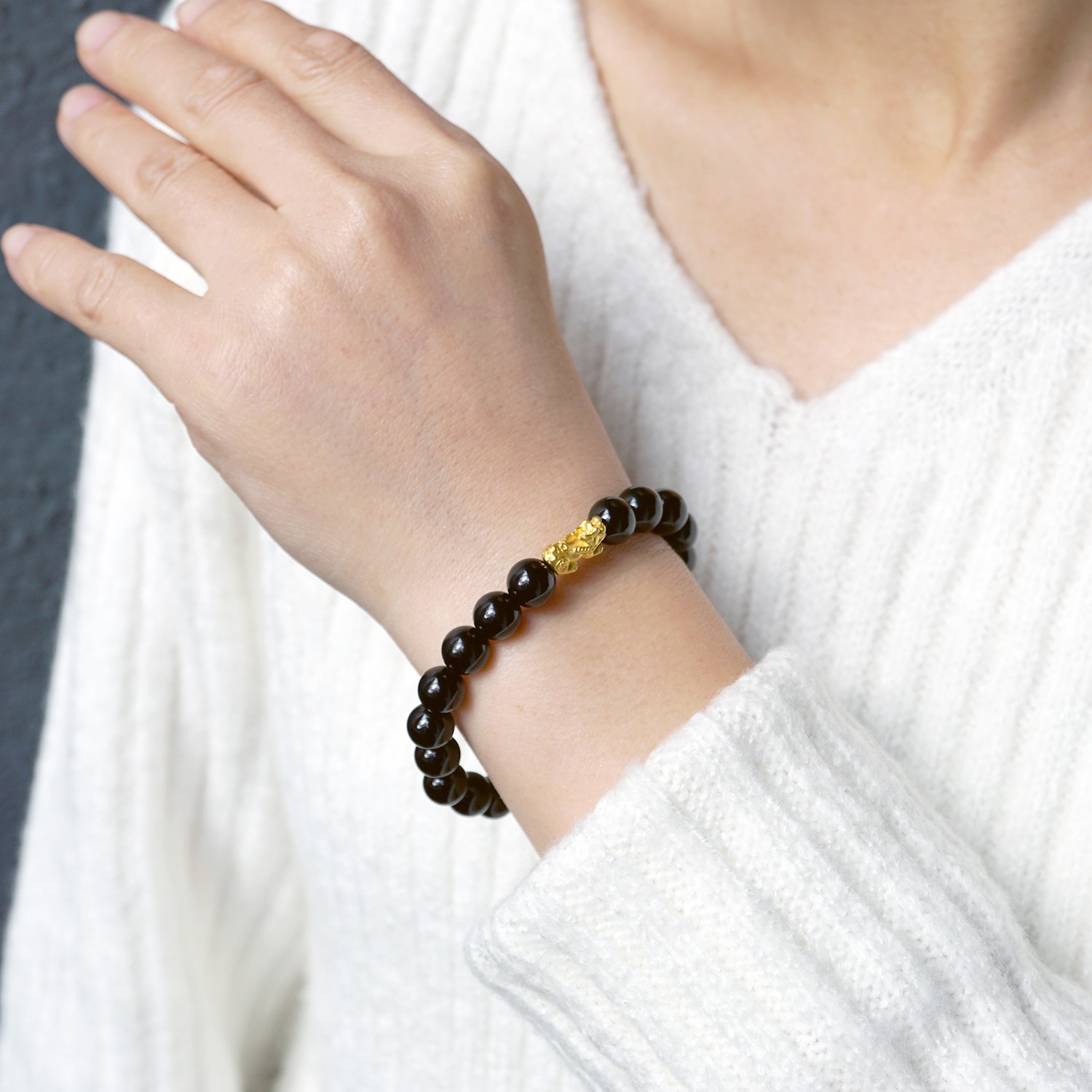 幸石堂　２４Ｋ “富の護符” 最大パワー級の魔除け 黒水晶 イラスティック ブレスレット