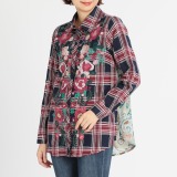 ダジュール チェック柄切替 花柄刺しゅうアクセント ブラウス