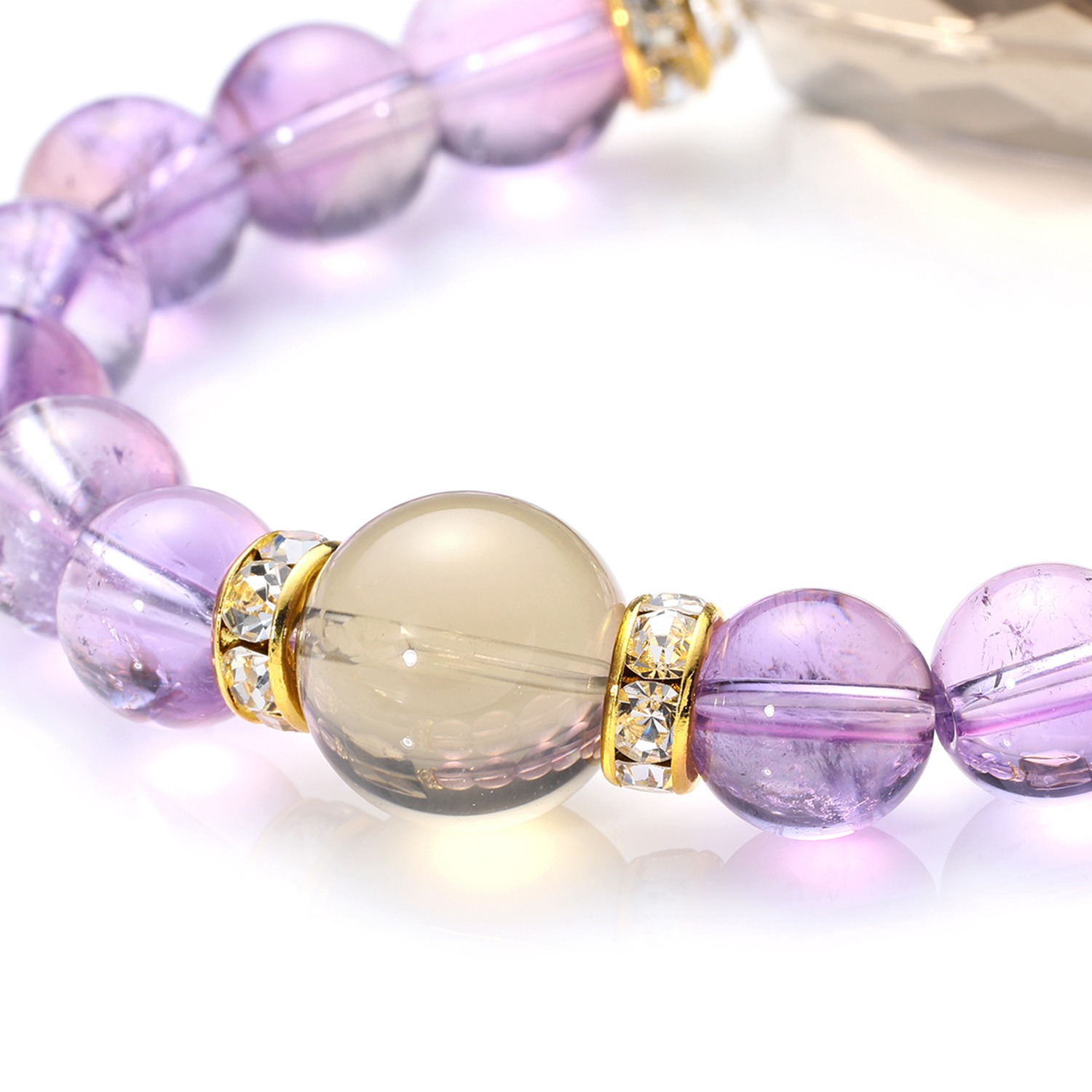 マイクローバー スモーキークォーツ＆アメシスト＆ロッククリスタルクォーツ イラスティック ブレスレット