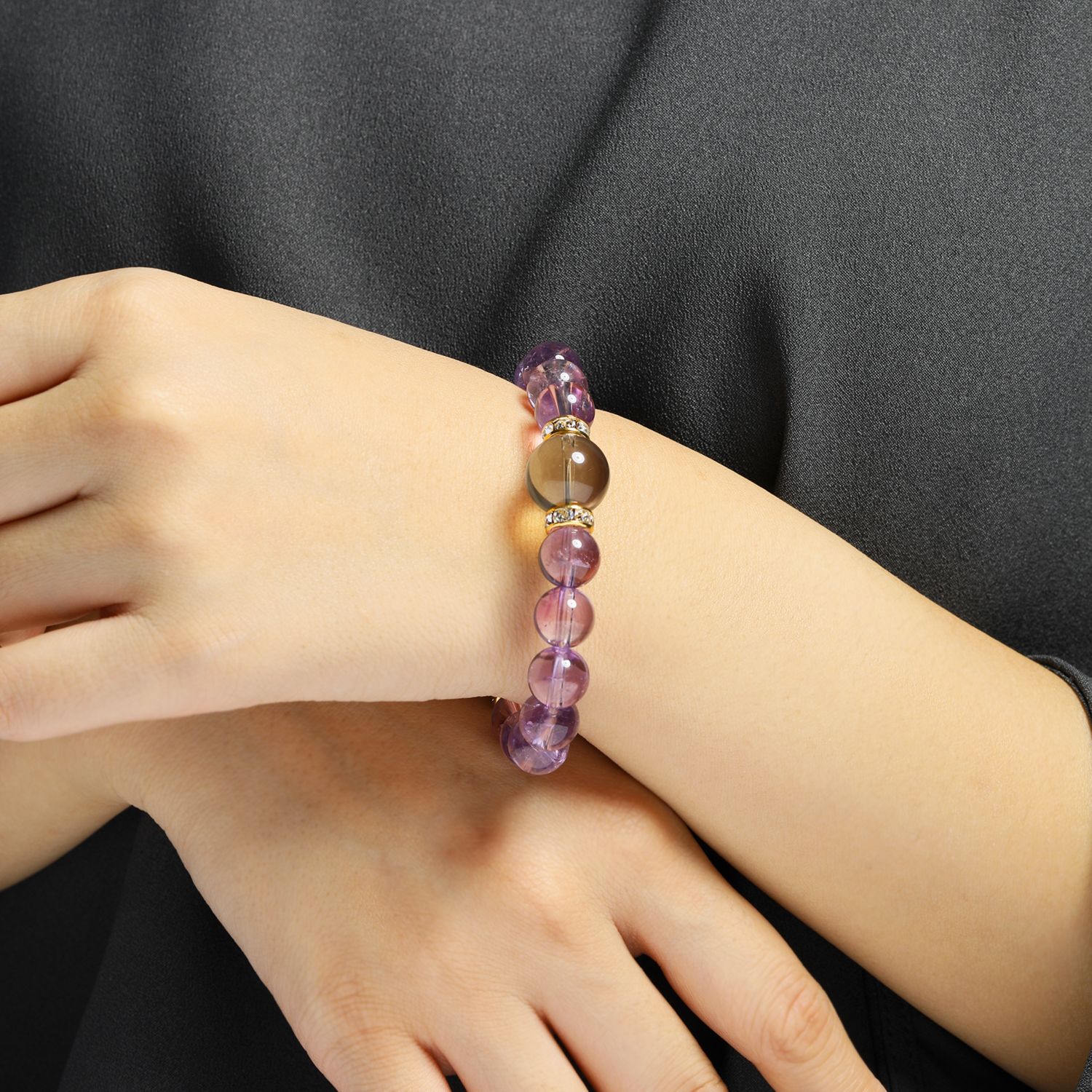 マイクローバー スモーキークォーツ＆アメシスト＆ロッククリスタルクォーツ イラスティック ブレスレット