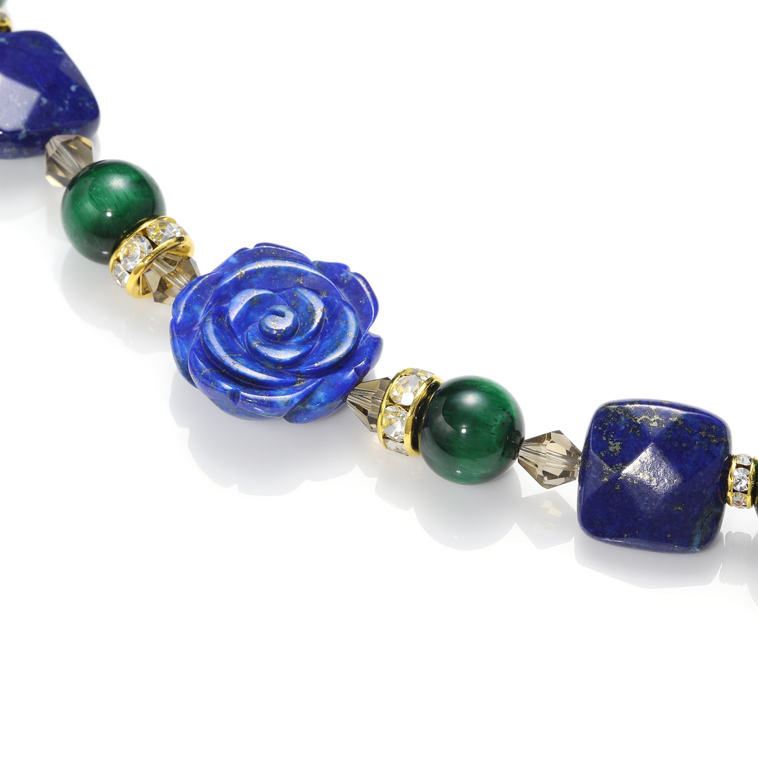 マイクローバー ラピスラズリ＆タイガーアイ＆スモーキークォーツ ロングネックレス 〜目標達成・金運〜