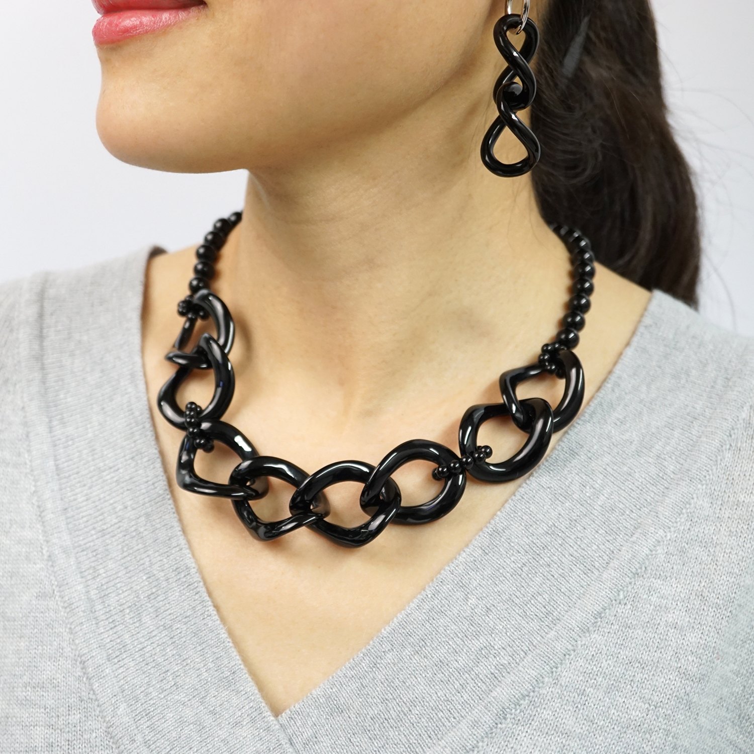 エンプレスジュエリー ブラックカルセドニー ミステリーチェーン ネックレス