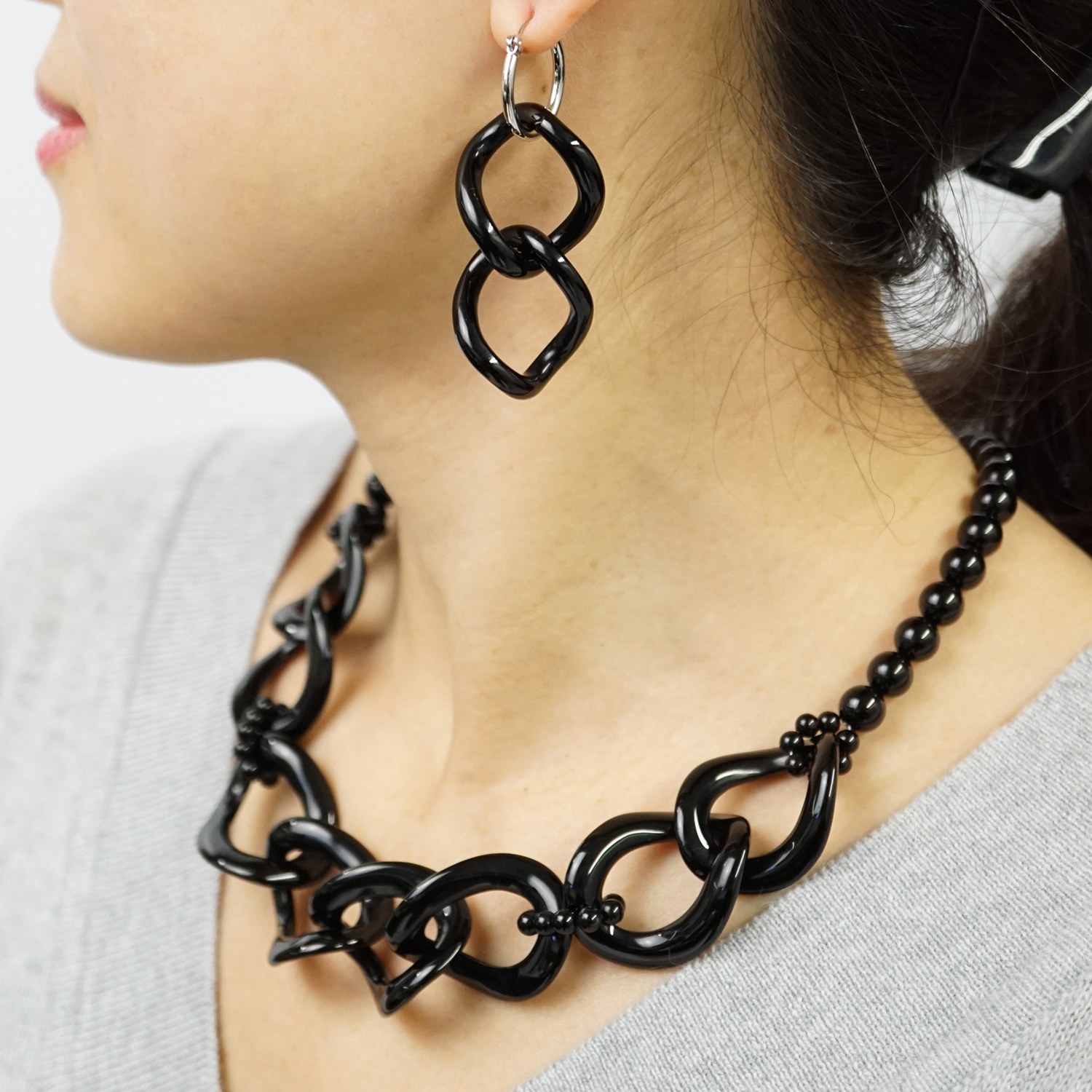 エンプレスジュエリー ブラックカルセドニー ミステリーチェーン ネックレス