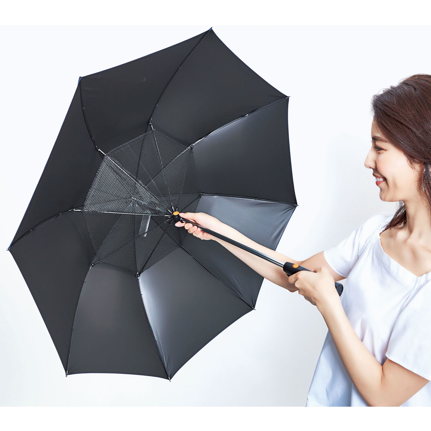 遮光１級 扇風機日傘 “パラファン” ＜ラージネイビー＞ 