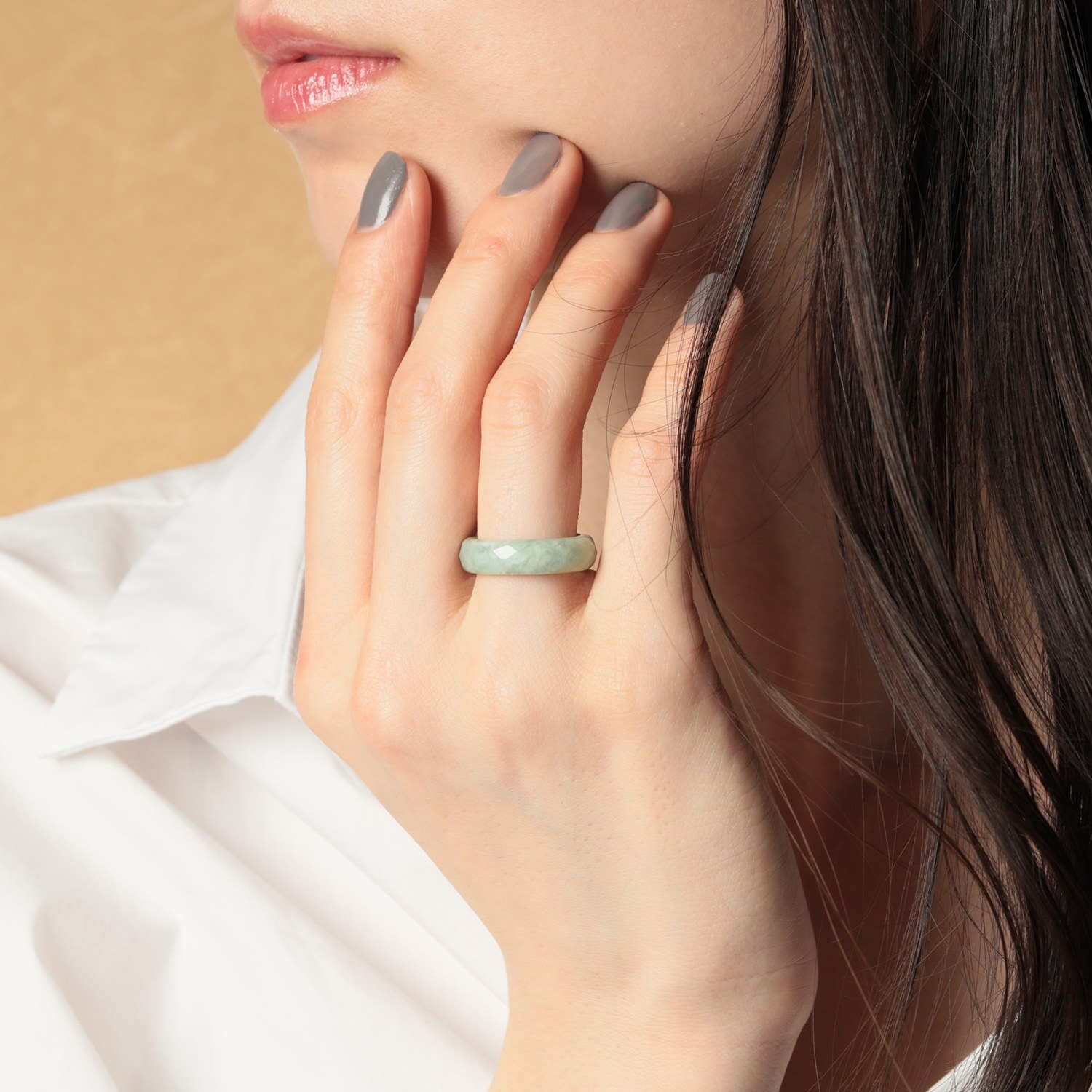 マスターストーン ジェイダイト ファセットカット くりぬきリング