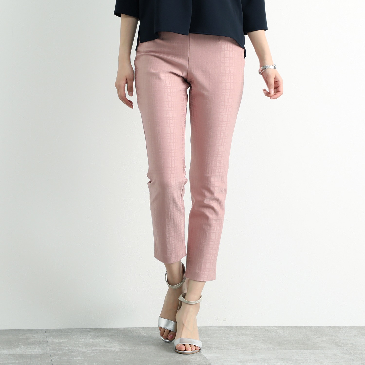 ピーツー 変形格子ジャガード プレミアムアンクルパンツ