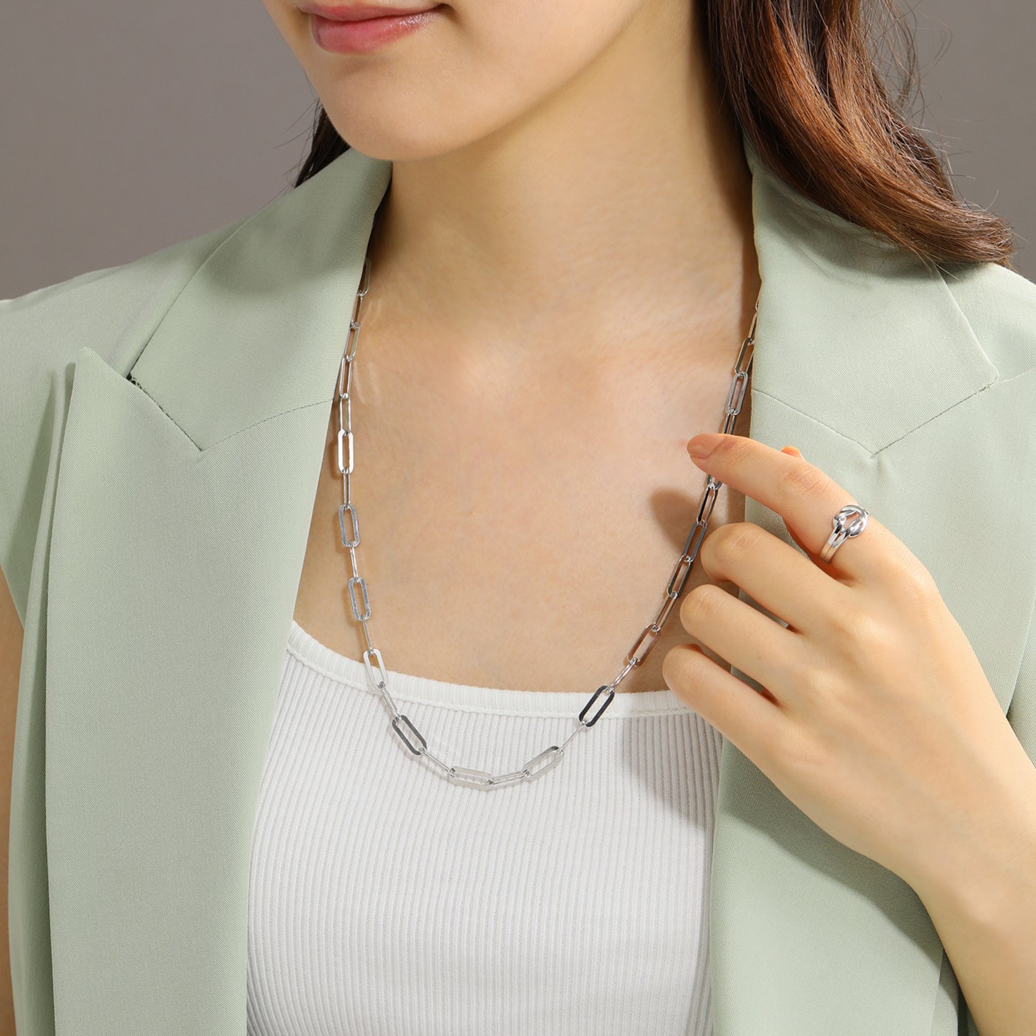 エクセラ イタリアン・シルバー ２層コーティング リンクチェーン ロングネックレス