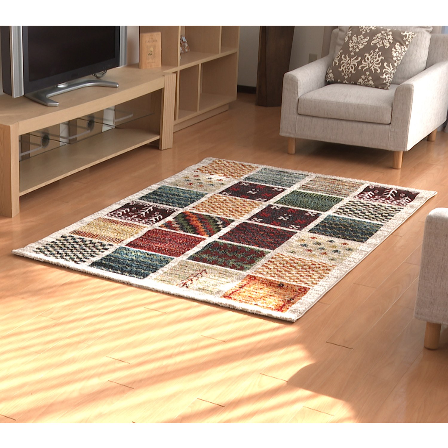 ＜１３３×１９０ｃｍ＞ イケヒコ トルコ製　ギャベ調 ブロック柄 ウィルトン織カーペット 