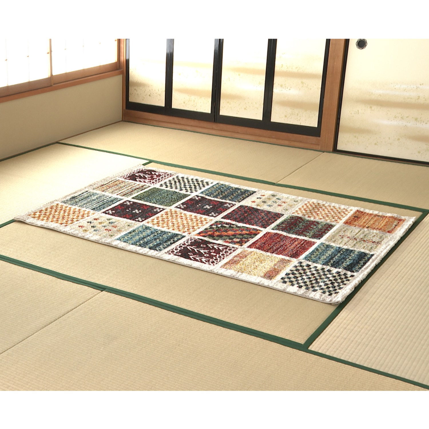 ＜１３３×１９０ｃｍ＞ イケヒコ トルコ製　ギャベ調 ブロック柄 ウィルトン織カーペット 