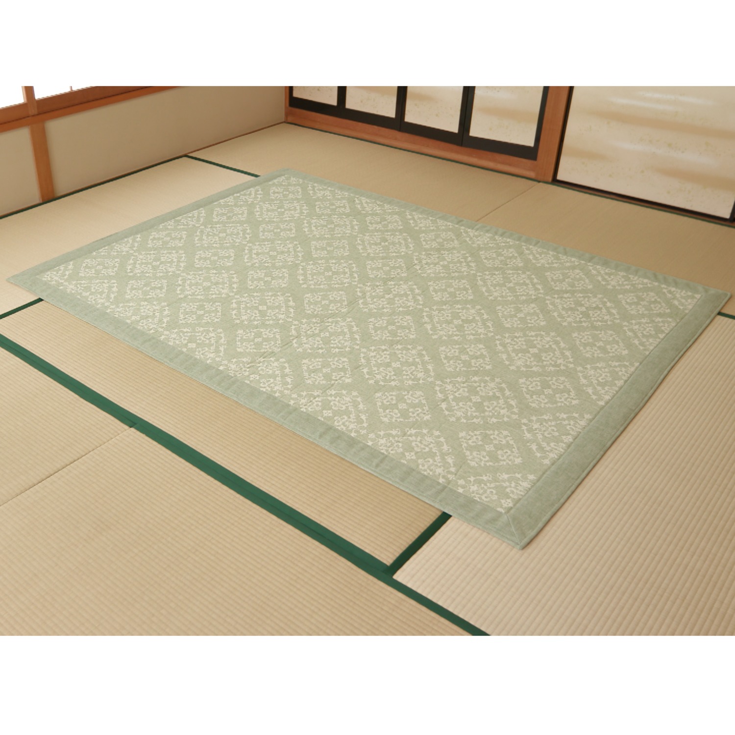 ＜長方形Ｍ＞ イケヒコ クラシックオーナメント柄 ふくれ織ジャガードラグ 