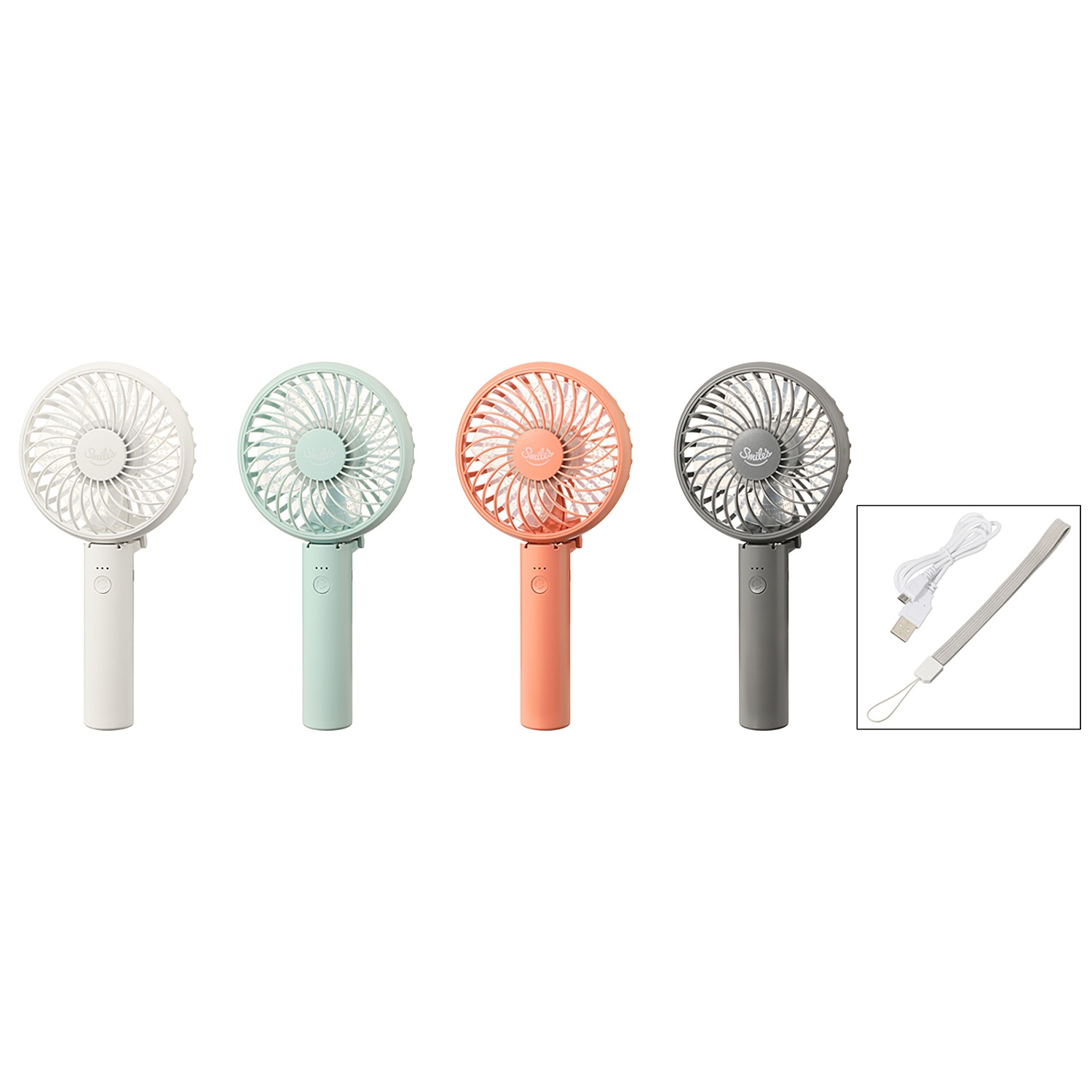 お好みの色を２個選べる！ 手持ちでも卓上でも使える２ウェイ♪　充電式パワフルハンディファン ２個セット