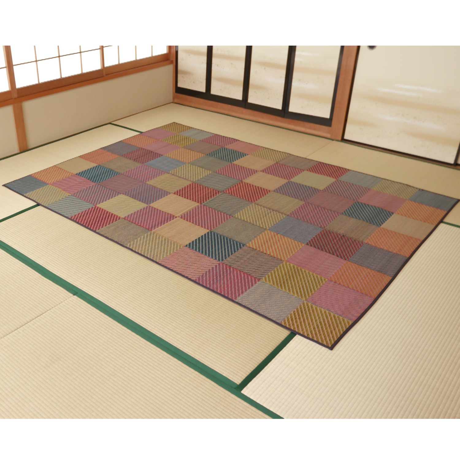 ＜長方形Ｍ＞ イケヒコ カラフルブロック柄 熊本県産い草ラグ 