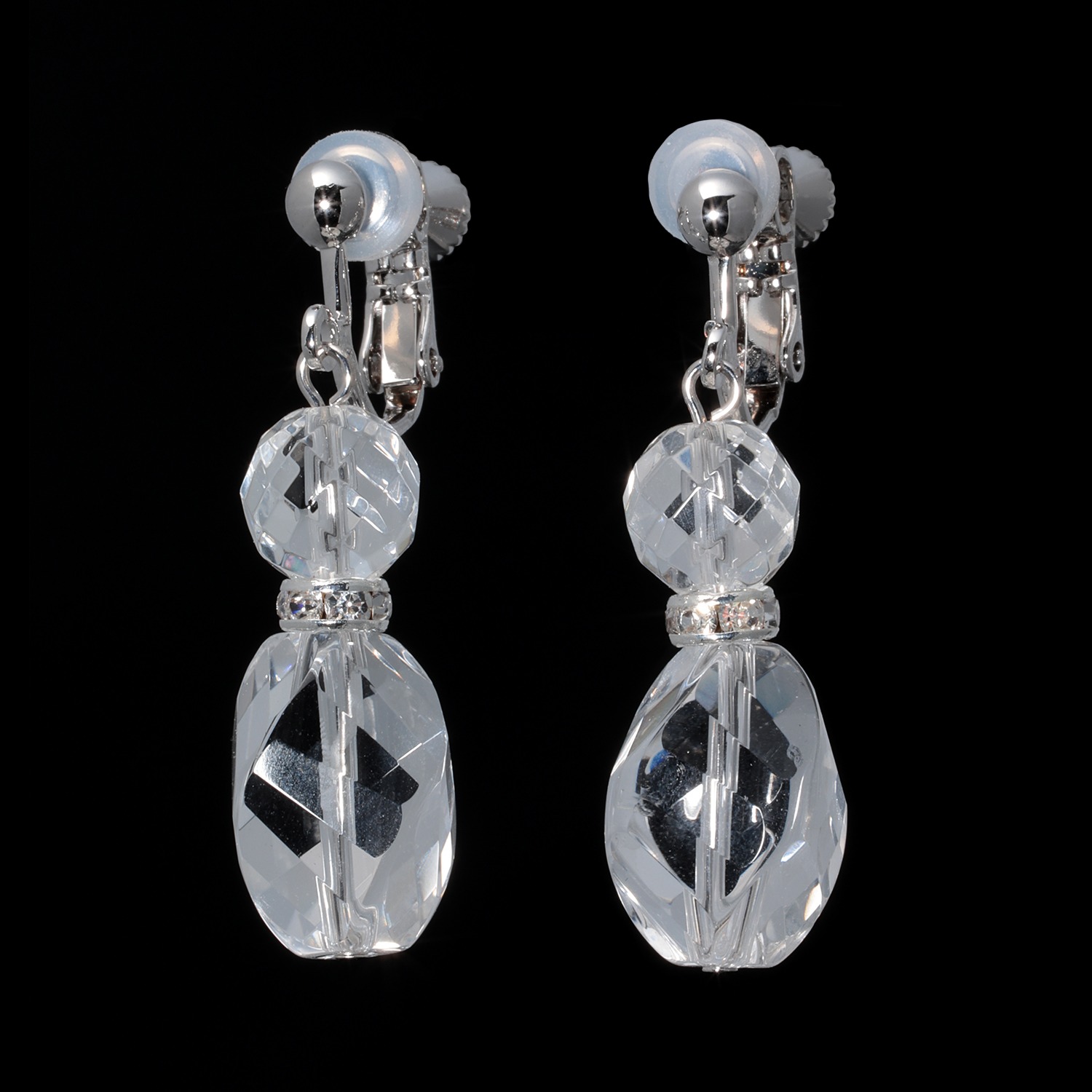 マイクローバー ロッククリスタルクォーツ ロンデルパーツアクセント ツインデザイン イヤリング／ピアス