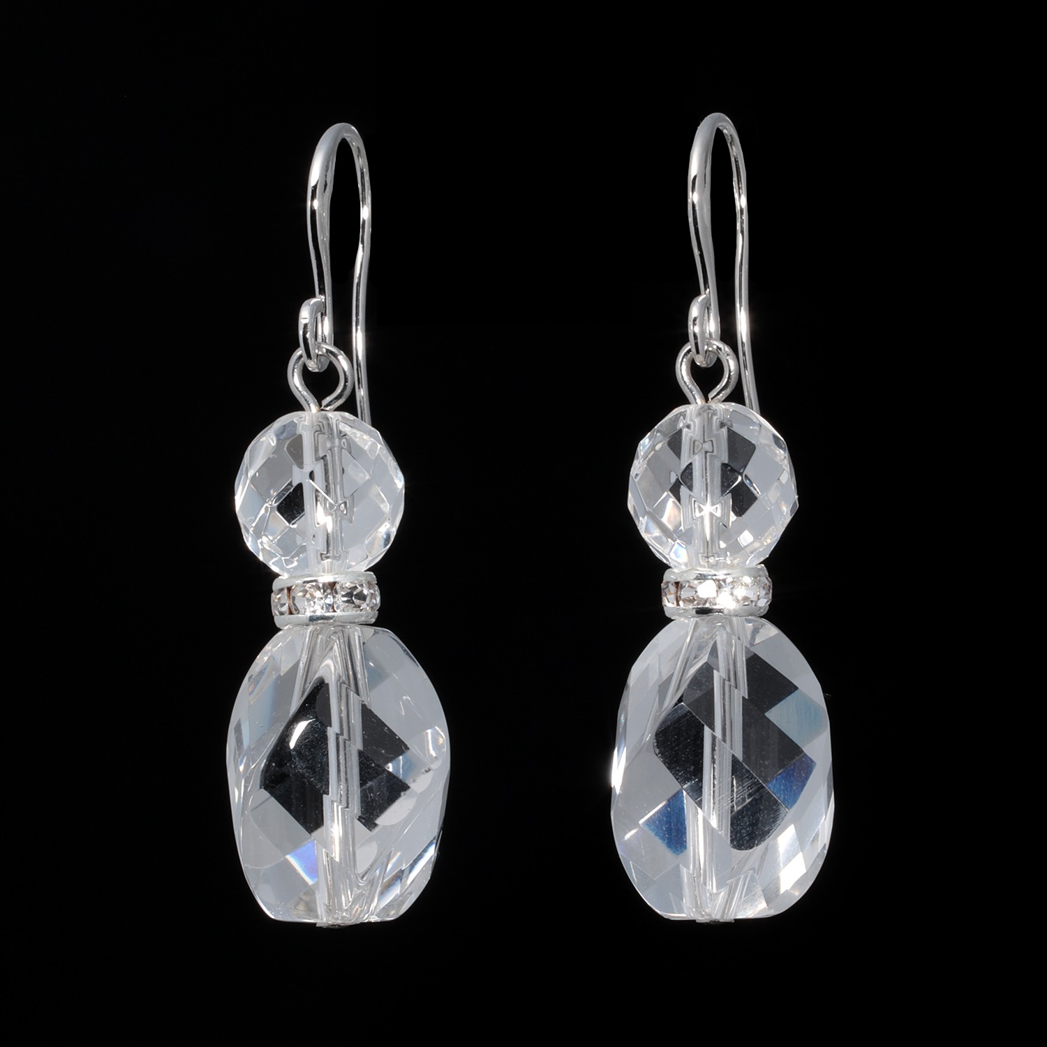 マイクローバー ロッククリスタルクォーツ ロンデルパーツアクセント ツインデザイン イヤリング／ピアス