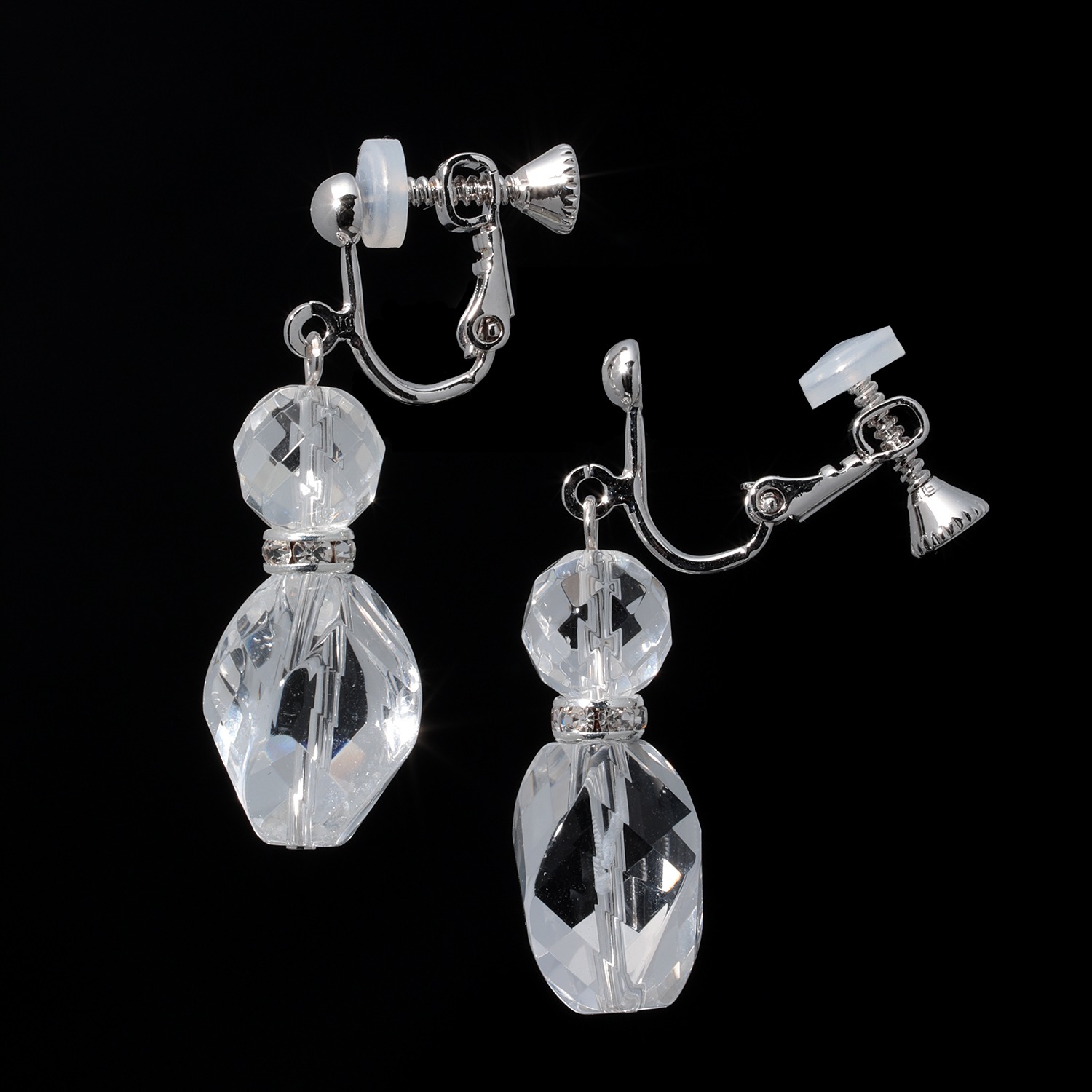 マイクローバー ロッククリスタルクォーツ ロンデルパーツアクセント ツインデザイン イヤリング／ピアス