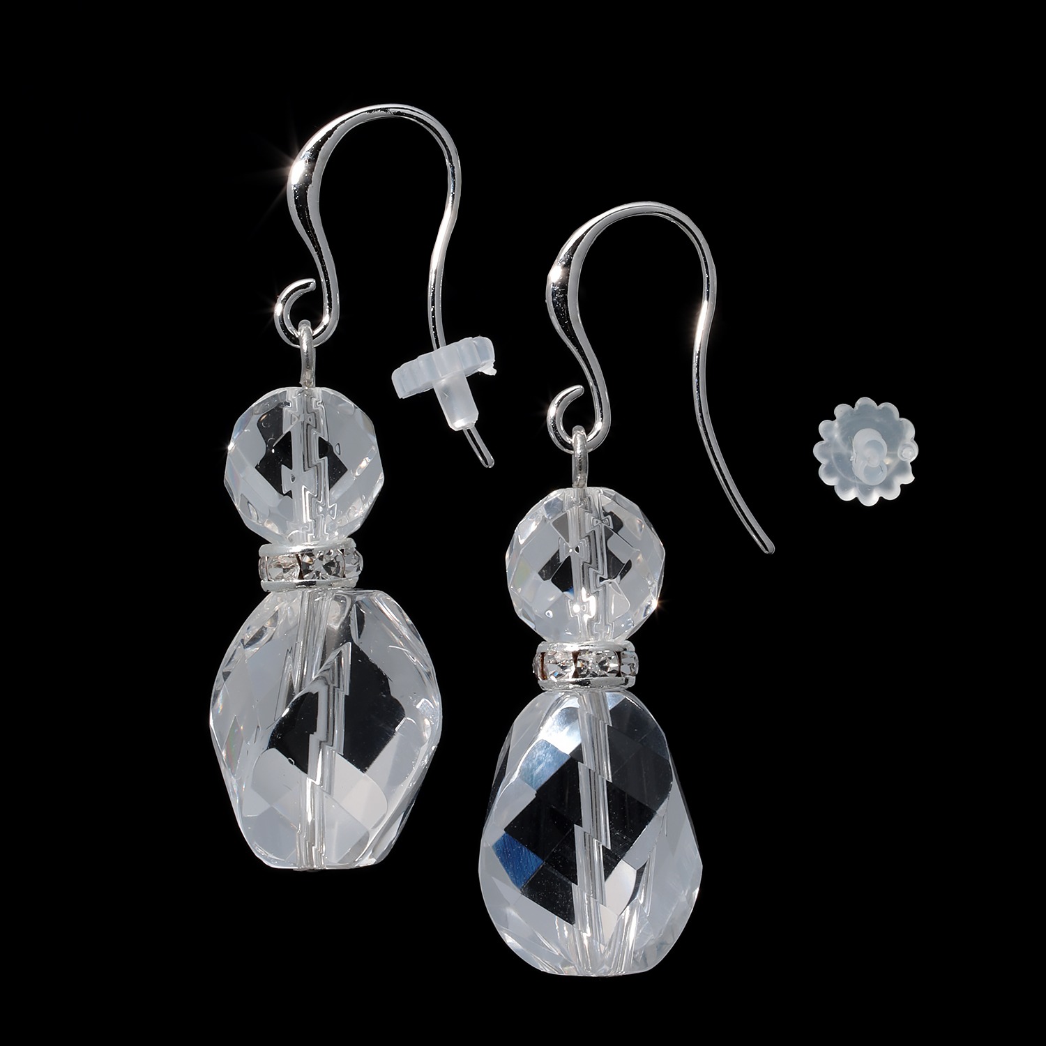 マイクローバー ロッククリスタルクォーツ ロンデルパーツアクセント ツインデザイン イヤリング／ピアス