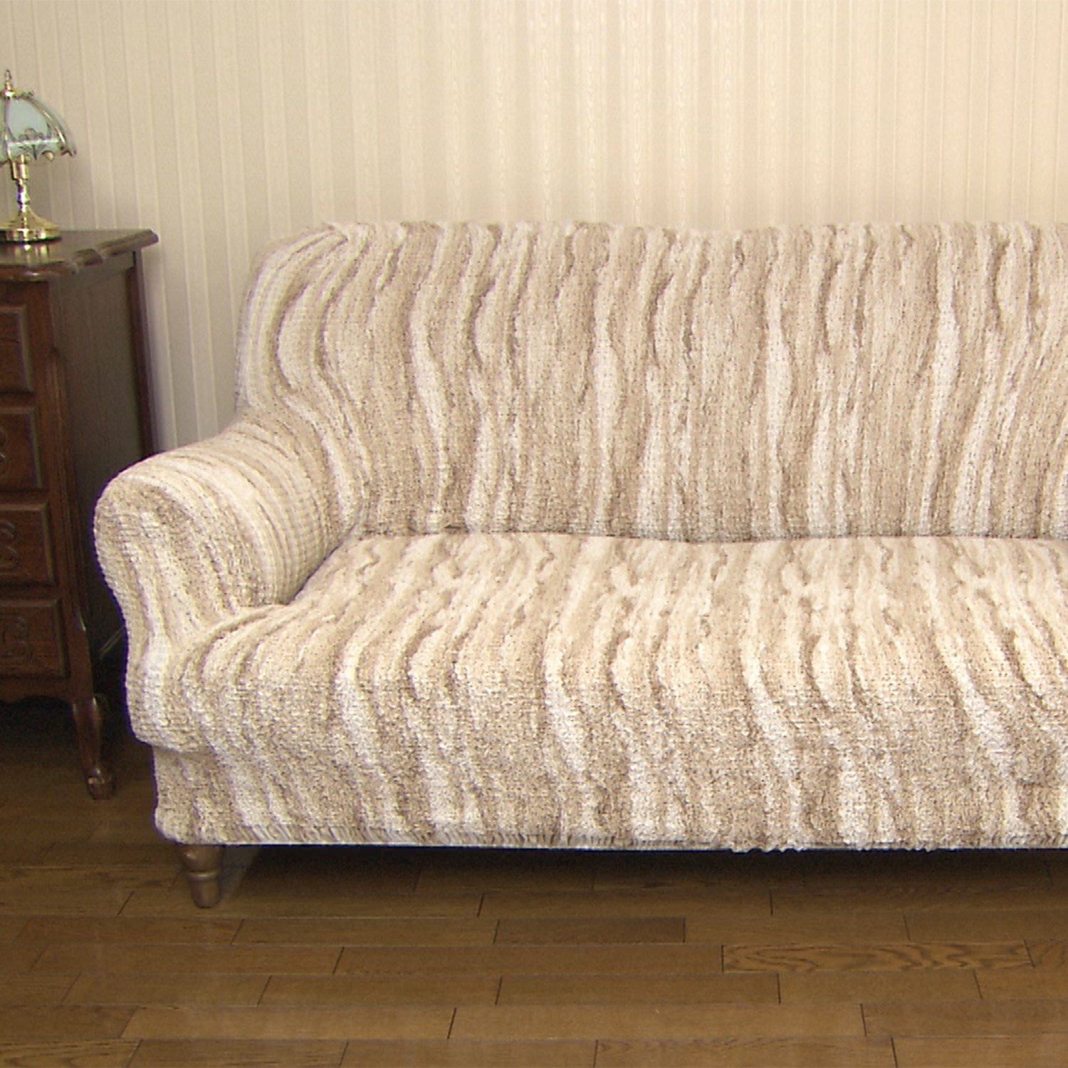 ＜４人掛け用＞ イタリア製 綿混 シャーリングソファカバー 肘付タイプ“オセアーノ”