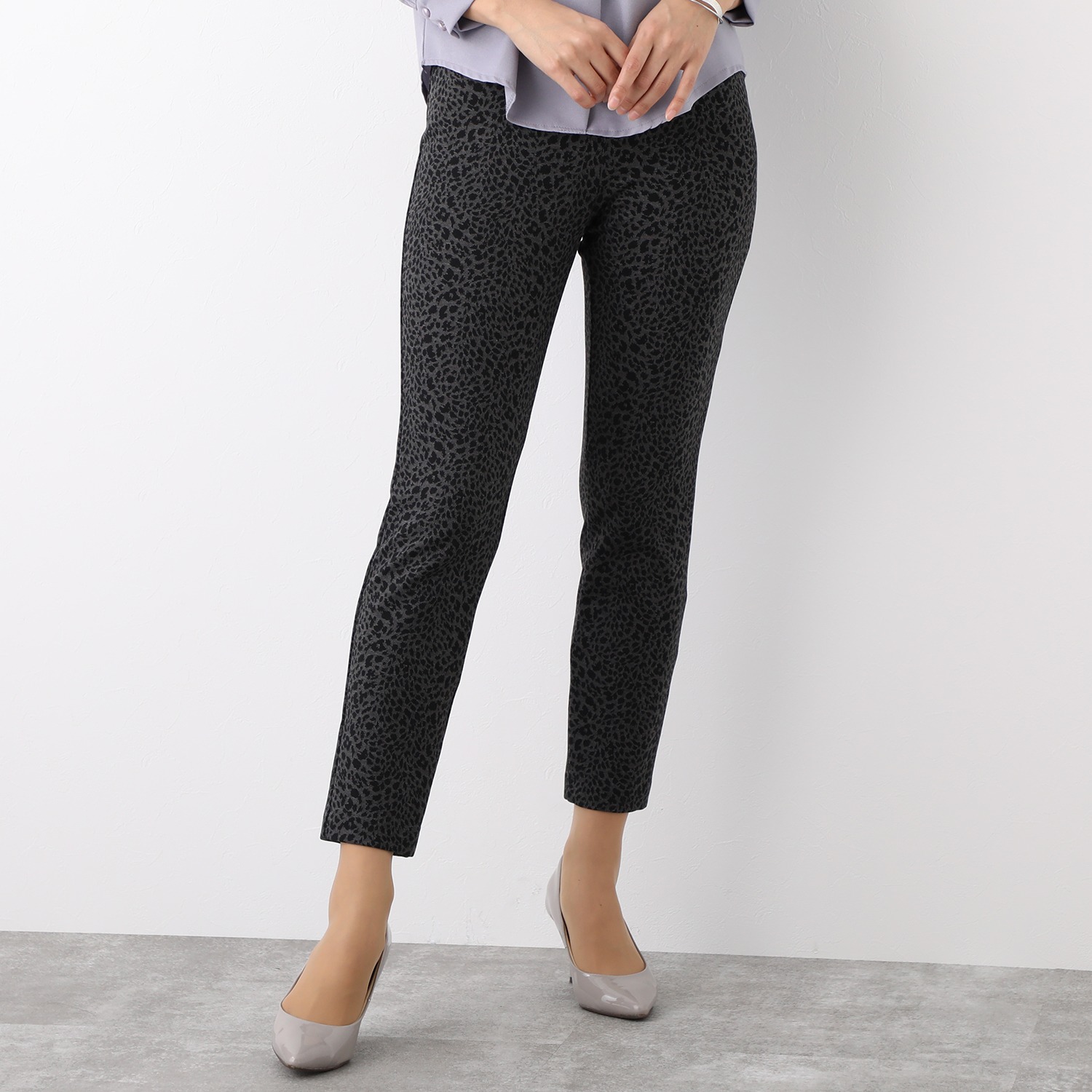 ピーツー アニマル柄 ニットジャガード 暖かスリムパンツ