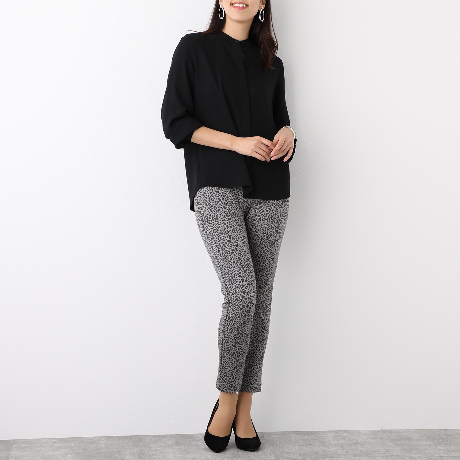 ピーツー アニマル柄 ニットジャガード 暖かスリムパンツ