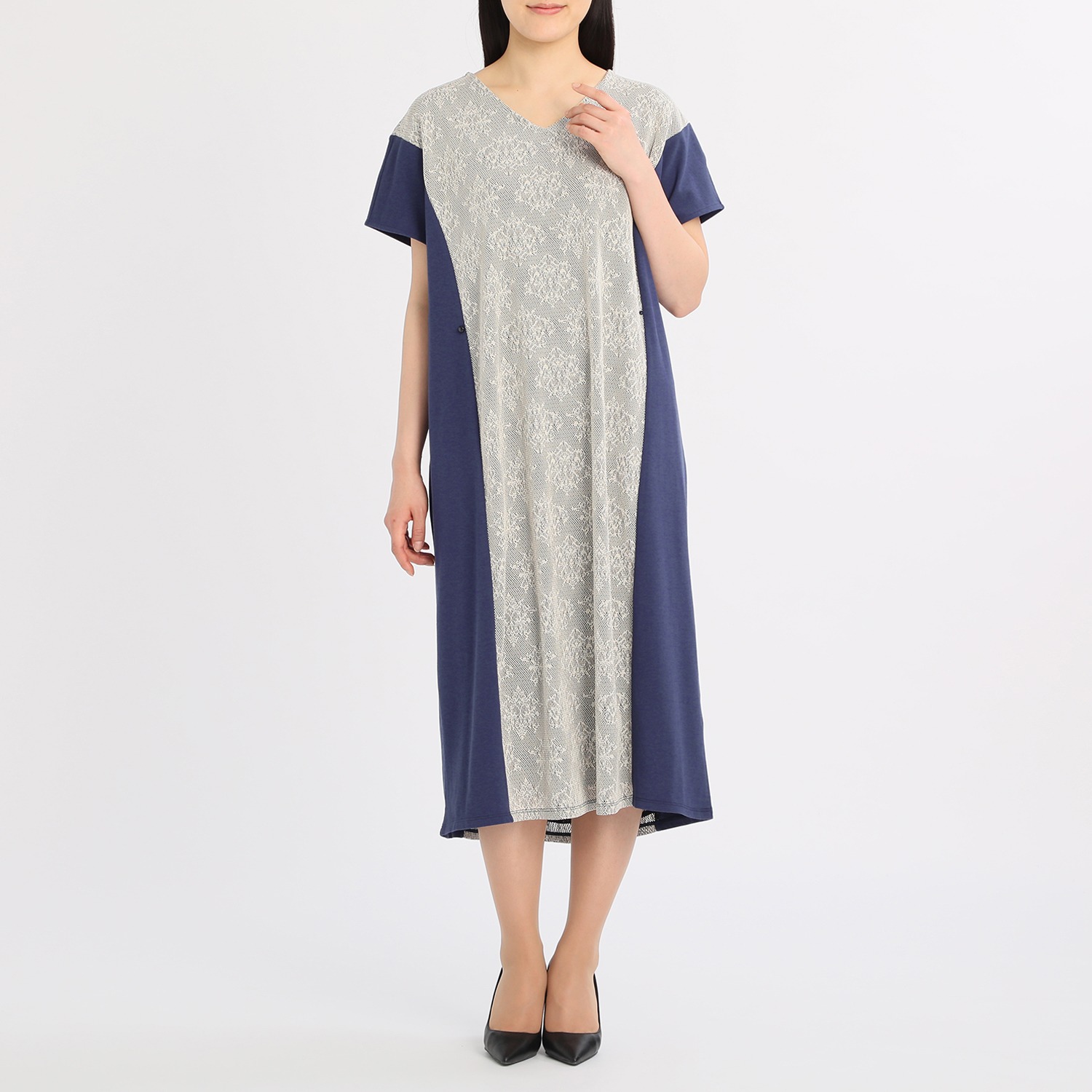 ジーアンド 異素材切替 フレンチスリーブ ワンピース ファッション ワンピース ドレス その他 通販 テレビショッピングのショップチャンネル