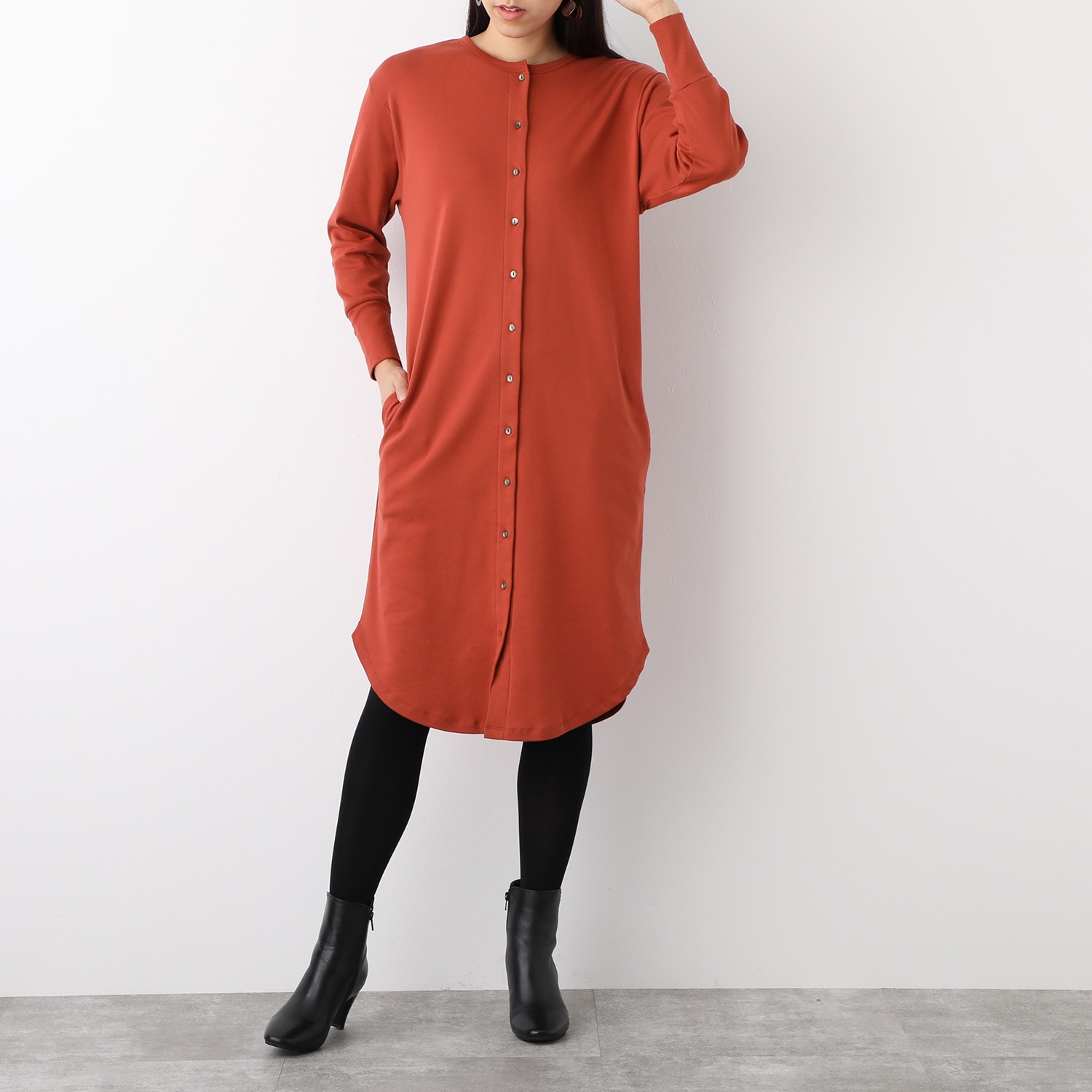 エイガールズ スビン綿混 裏起毛フライス 前開きワンピース ファッション ワンピース ドレス 長袖 エイガールズ 通販 テレビショッピングのショップ チャンネル