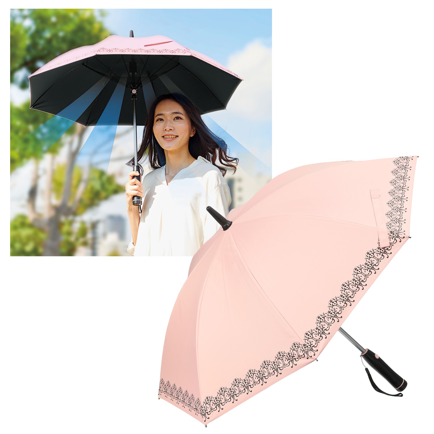 遮光１級 扇風機日傘 “パラファン” ＜ピンク＞