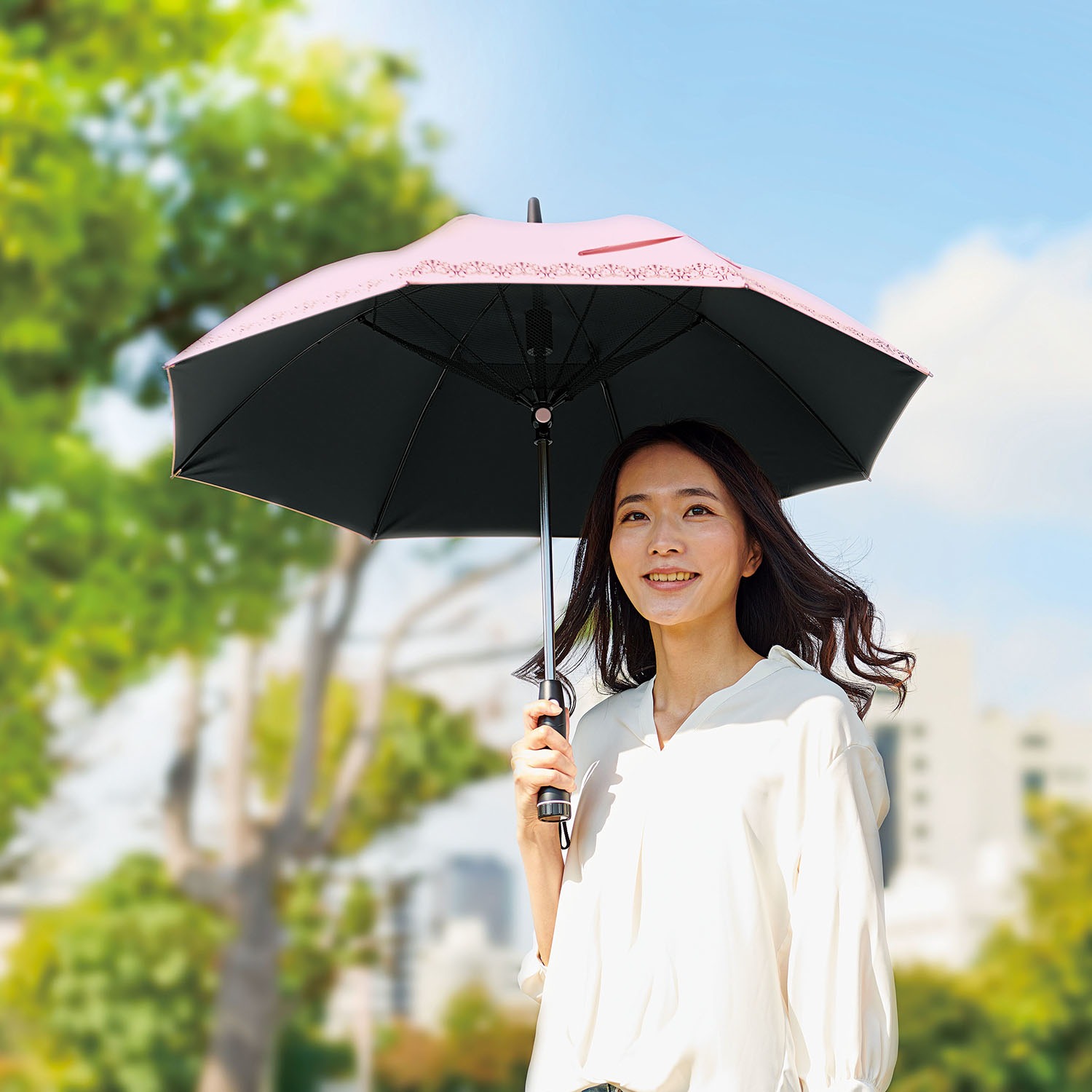 遮光１級 扇風機日傘 “パラファン” ＜ピンク＞