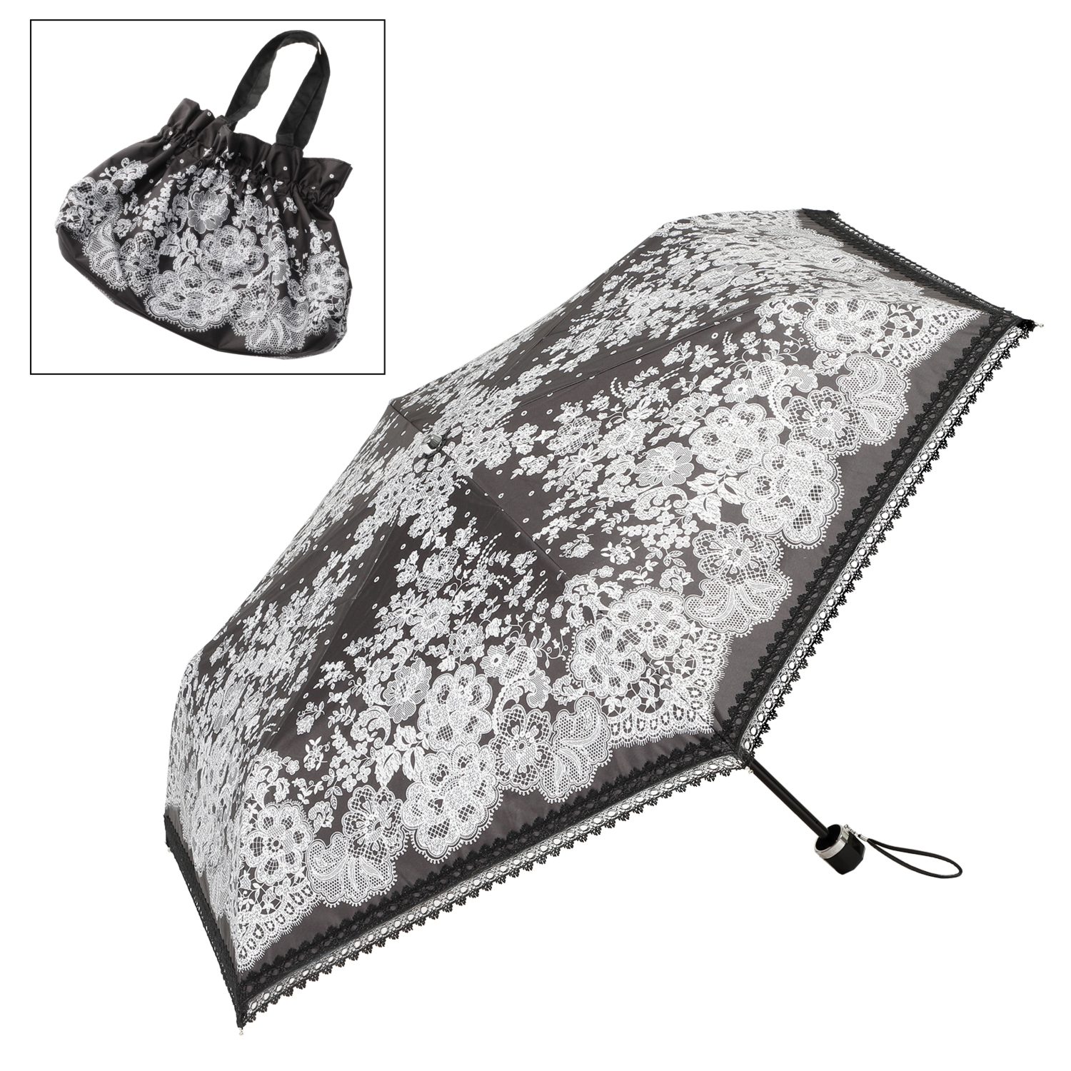 ジュエルレース バイ ブルーミング 簡単開閉で使いやすい 晴雨兼用折りたたみ日傘 収納バッグ付 ホーム・インテリア 生活雑貨 傘 ブルーミング