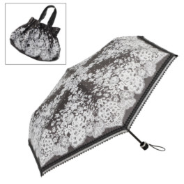 ジュエルレース バイ　ブルーミング 簡単開閉で使いやすい 晴雨兼用折りたたみ日傘 収納バッグ付